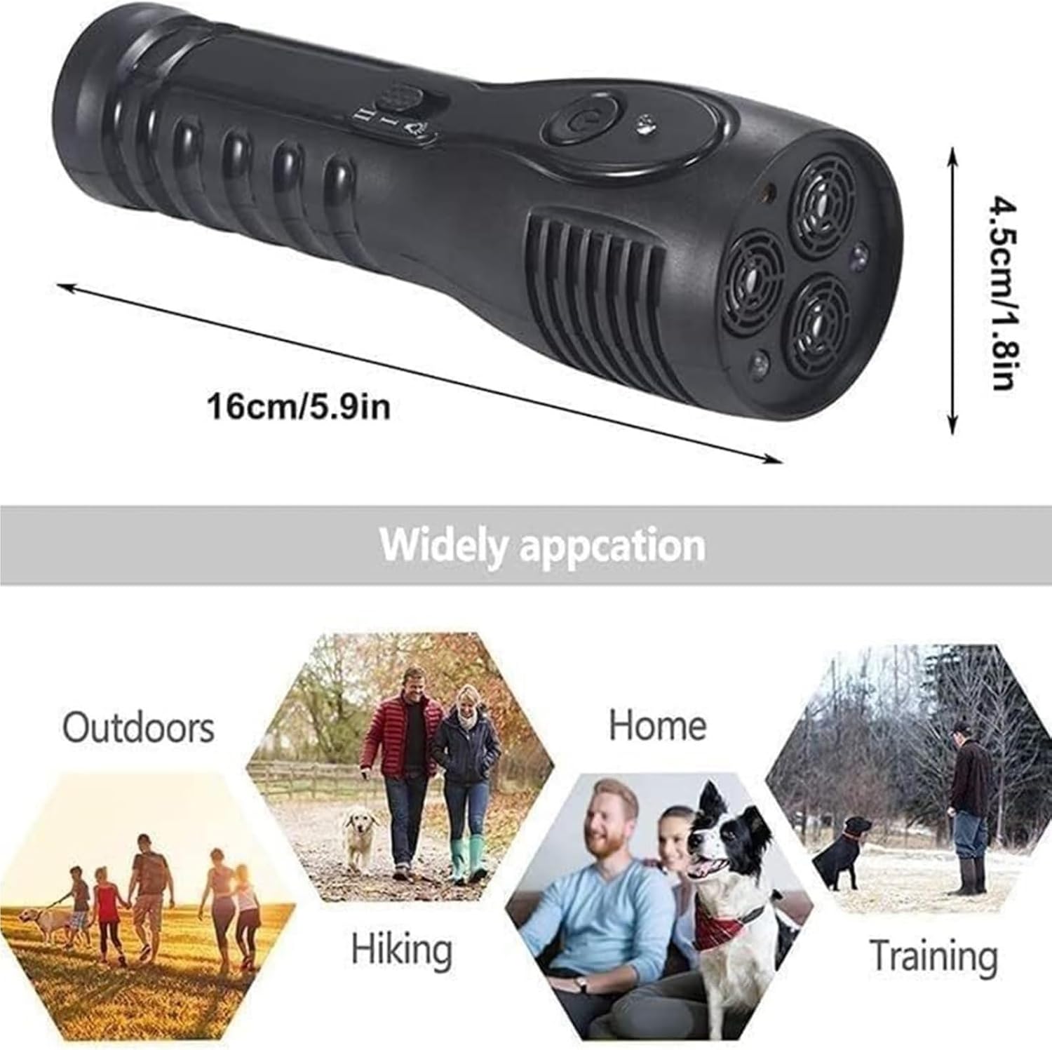 Dog Barking Deterrent Device, Ultrasonic Hand-Held Trainer with 3 Sensors & LED Flashlight, Rechargeable Behavior Correction Tool(Black)