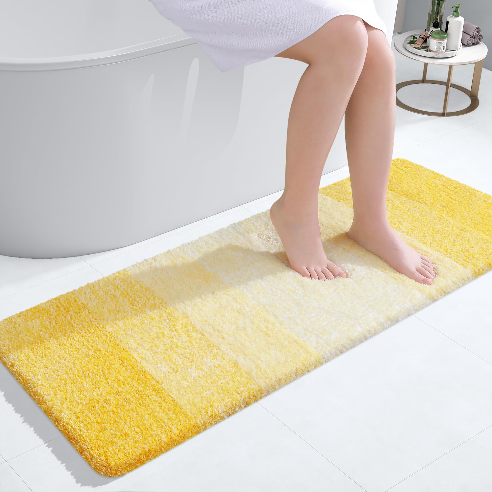 OLANLY Bathroom Runner Rug 47x17, Extra Soft Absorbent Microfiber Bath Rugs | Yellow, Non-Slip Quick-Drying Rubber Backing, Washable Long Bath Mat for Floor, Tub and Shower, Home Decor