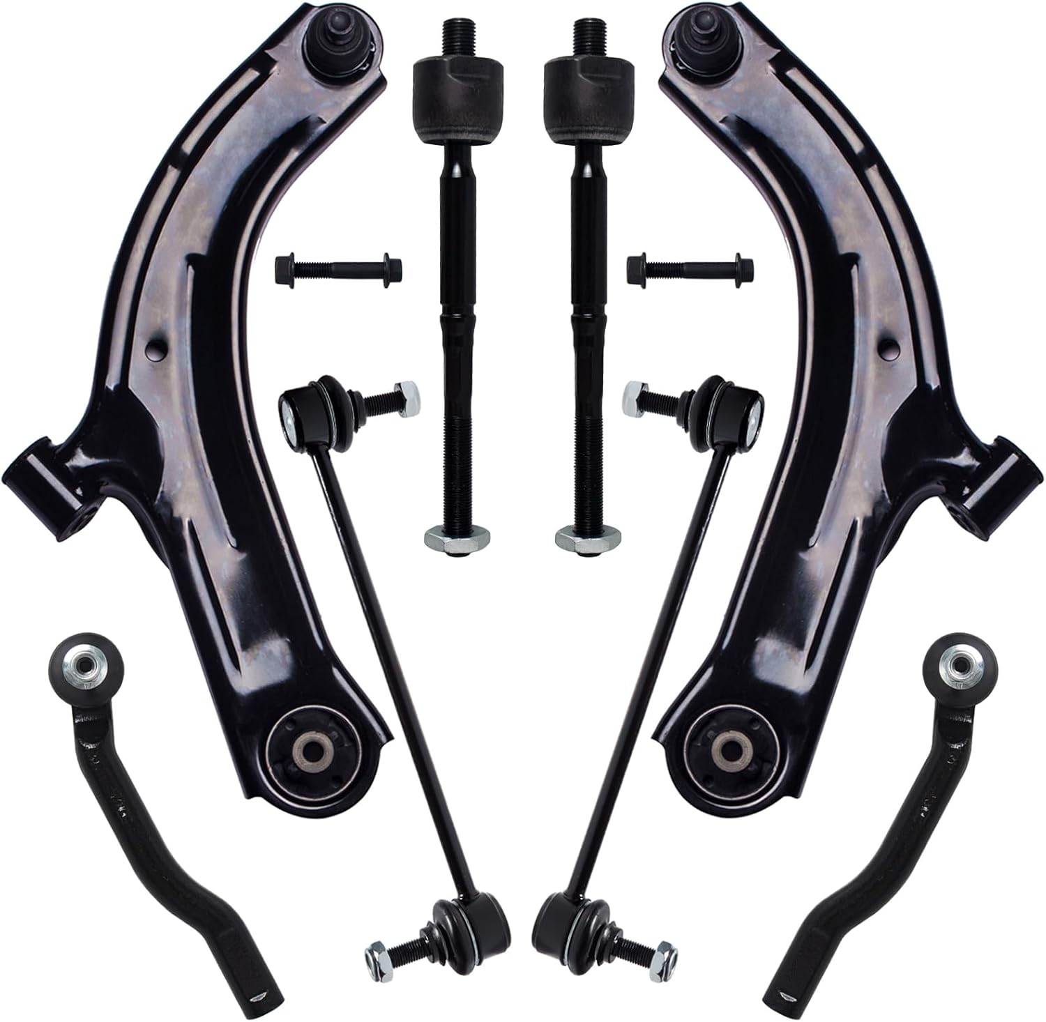 8Pcs Front End Suspension Kit Fit For 2007-2011 Ni-ssan Versa, 2009-2014 Cube, 2 Lower Control Arm w/Ball Joint 2 Sway Bar Link 4 Outer & Inner Tie Rod End (# K620566 K750098 EV800322 ES800248)