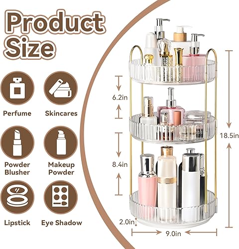 Miniatura 3 de Brothersbox Organizador de maquillaje giratorio para tocador, organizadores de perfumes de 3 niveles, organizadores de cuidado de la piel y