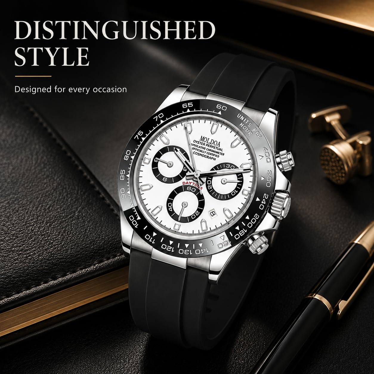 MASTOP Pagani Design Daytona Homage - Orologio analogico al quarzo da uomo, movimento giapponese, cronografo, cinturino in silicone, impermeabile, per uomo