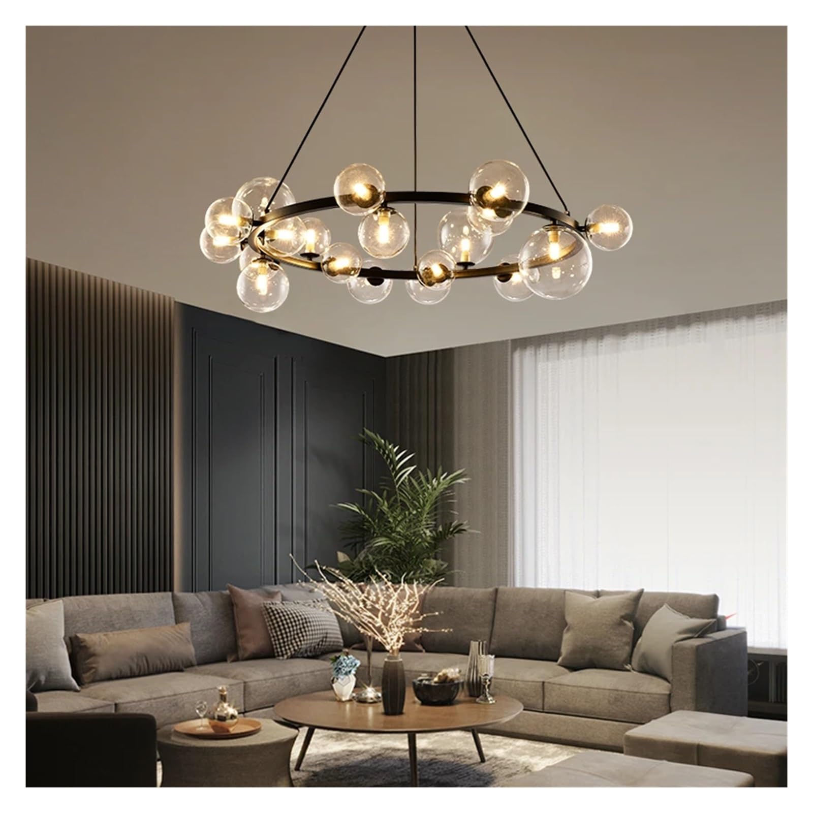 KLXSIVU Nordic Ring Bubbles Glass Pendant Light Gold for Living Dining Room Bedroom Ceiling Chandeliers Home Decor Hanging Luminaires