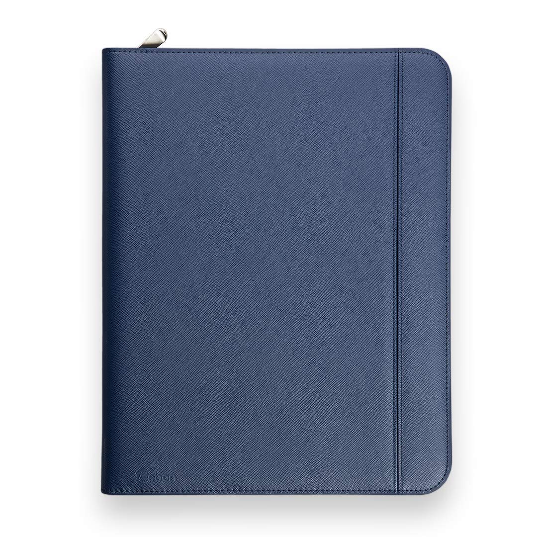 Vebon Cartella per conferenze A4 London pelle vegana chiusura lampo portadocumenti custodia laptop 2in1 blu zaffiro