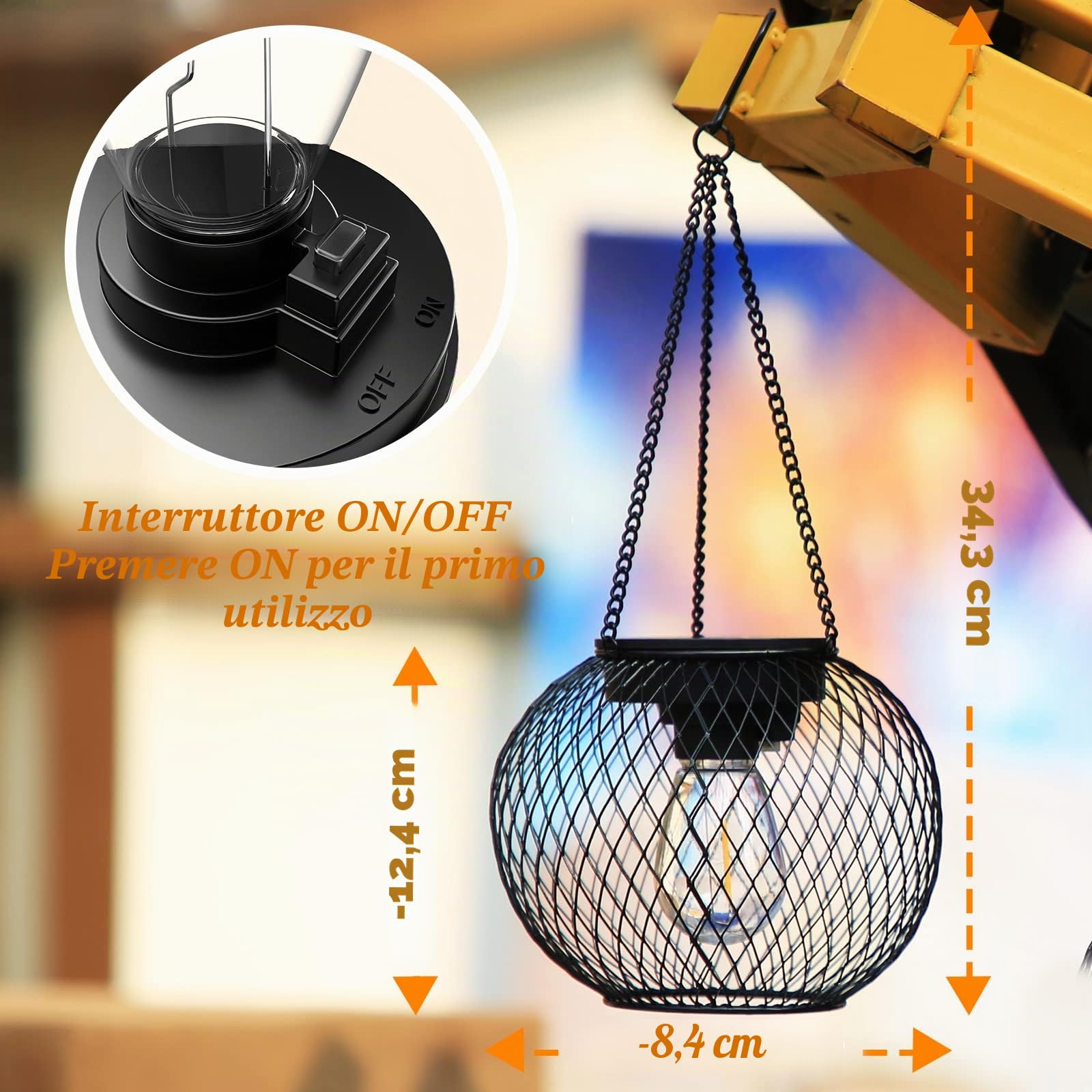Lampade solari da appendere per esterni, 4 pezzi, lanterna solare in metallo con lampadina retrò a filamento di tungsteno, IP65, decorazione da giardino, resistente alle intemperie, luci