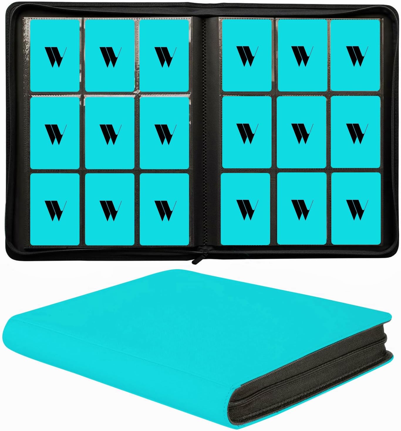 16 Pocket Card Binder, 1000+ Premium Zip Trading Card Binder, Double Sided Pocket Card Binder Album, Ringless Card Folder for MTG, TCG, Sports Card (Black, 16Pockets)