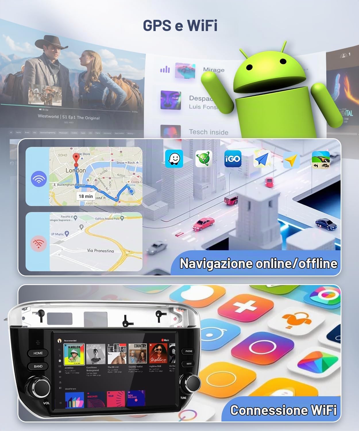 4GB+64GB Carplay Autoradio per Fiat Punto 2012-2016 - Wireless Android Auto Car Stereo Schermo con GPS Navigation WiFi Bluetooth RDS/FM Radio SWC USB Mirror Link Canbus & Telecamera