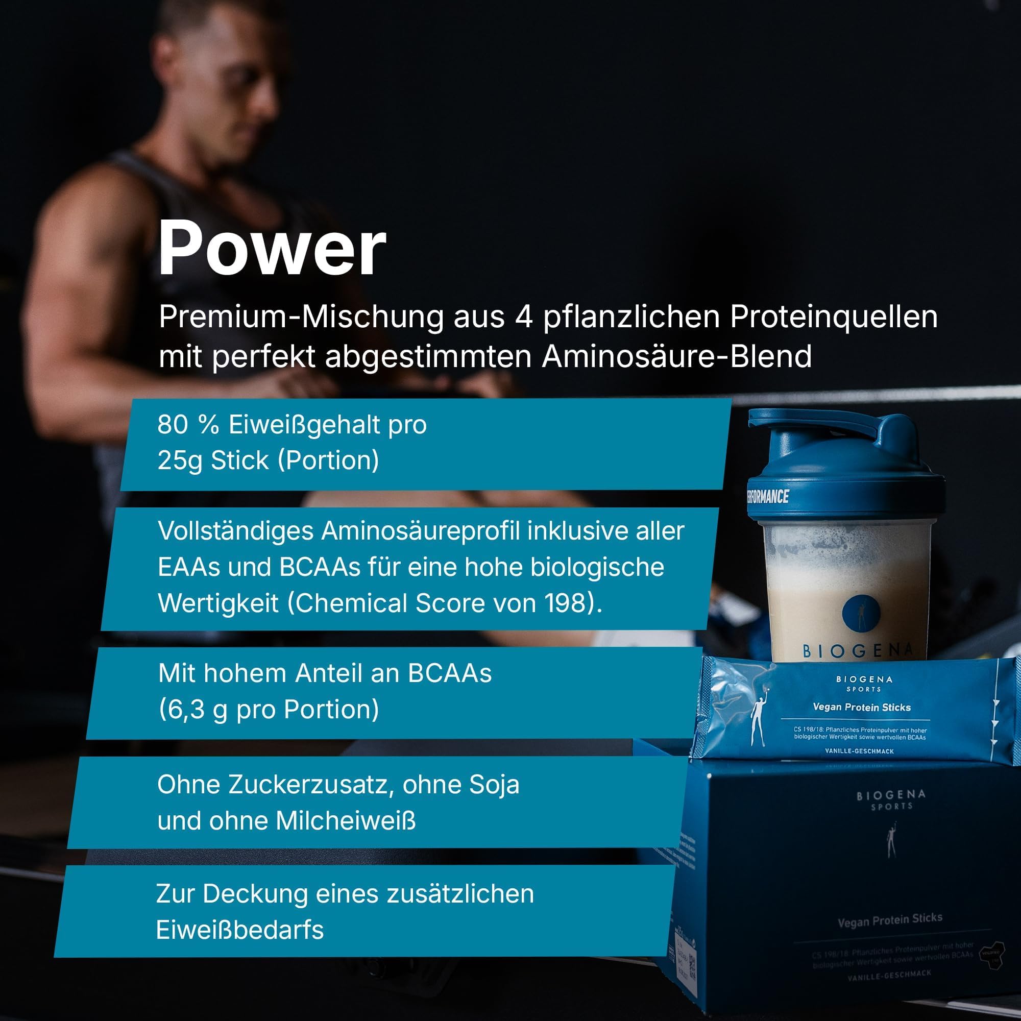 BIOGENA SPORTS Vegan Protein Sticks - 20g Eiweiß pro Stick- Vanille-Geschmack - Ohne Soja ohne Zuckerzusatz - Veganes Proteinpulver für unterwegs - Made in Austria - 525g