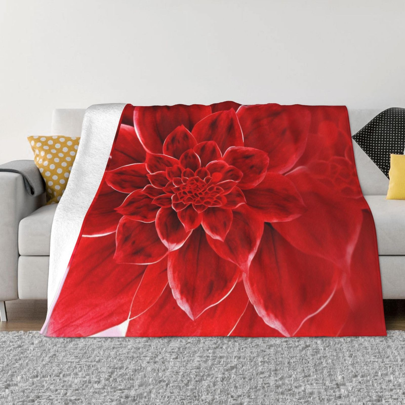 Couverture polaire douce flanelle légère plaid lit canapé rouge à fleurs