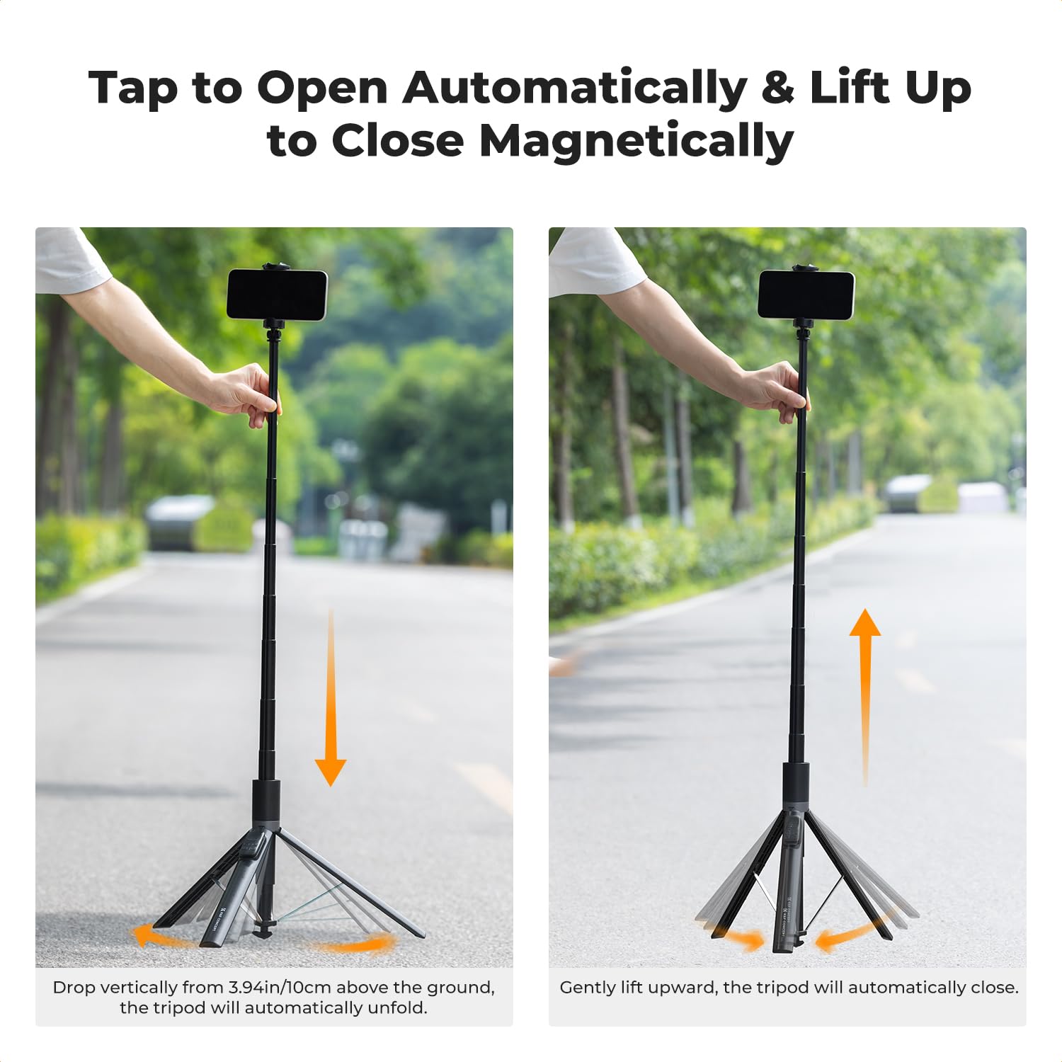 Perche à Selfie Auto-Ouvert K&F Concept - Avec Trépied, Télécommande Bluetooth, Pour IPhone/Android - Blanc - 5