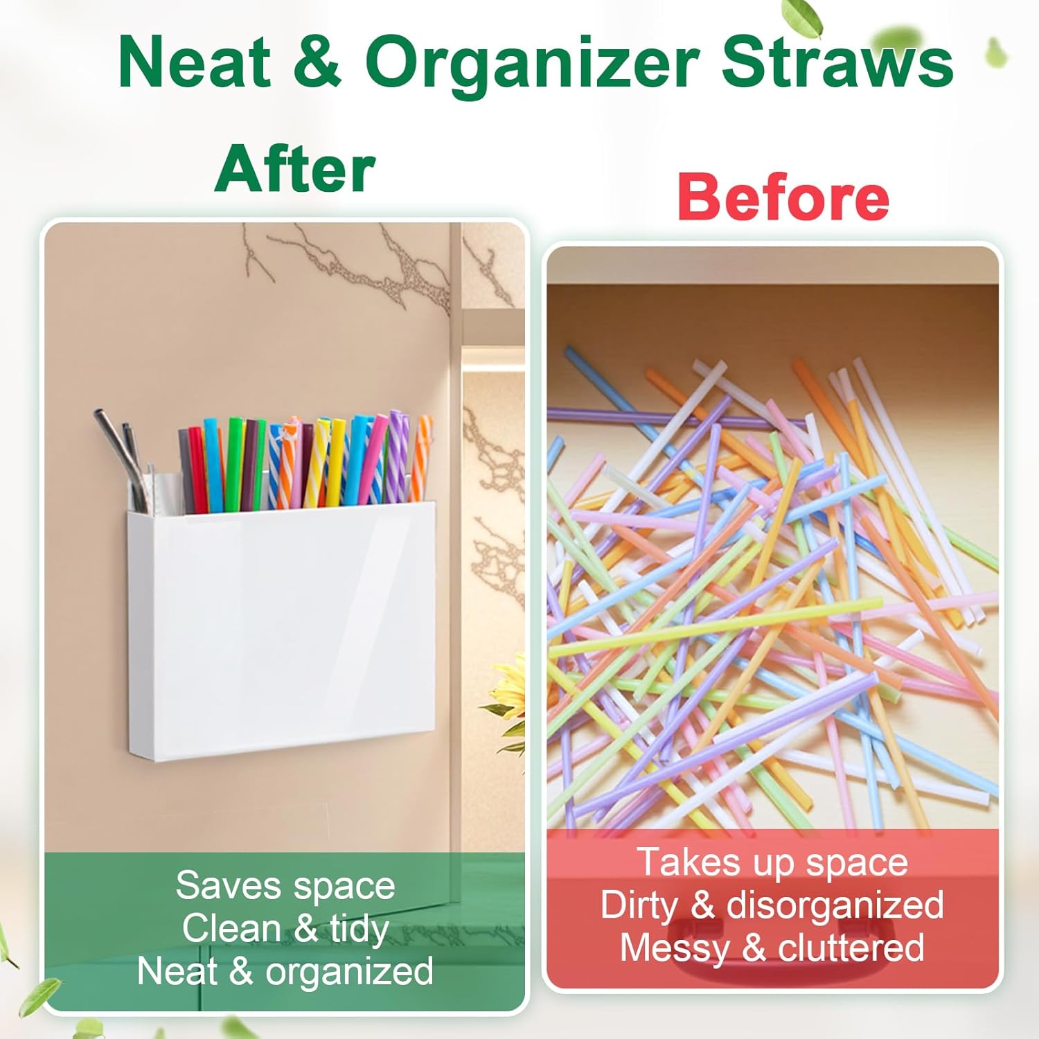 Acrylic Straw Holder for Cabinet Door, White Front Panel Straws Organizer with Adhesive or Magnetic Mount, Reusable Straw Storage Container for Kitchen, Cupboard, Bar Counter – 1 Pack - Image 8
