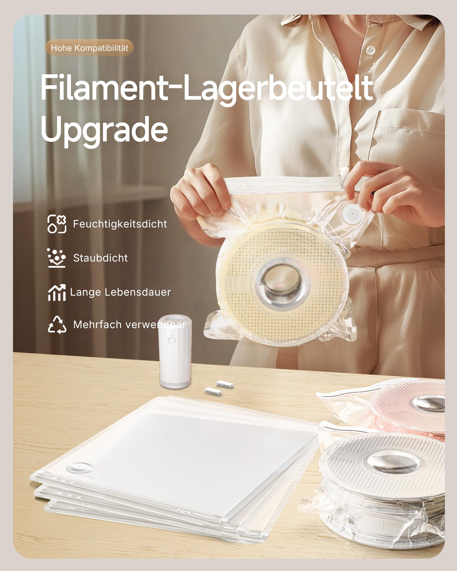 YOOPAI Vakuumbeutel-Kit für 3D-Drucker-Filament mit Automatischer Pumpe, 20 Extra Große Aufbewahrungs Beutel (38x33 cm) Kompatibel mit Bambu Lab 1.75mm Filament