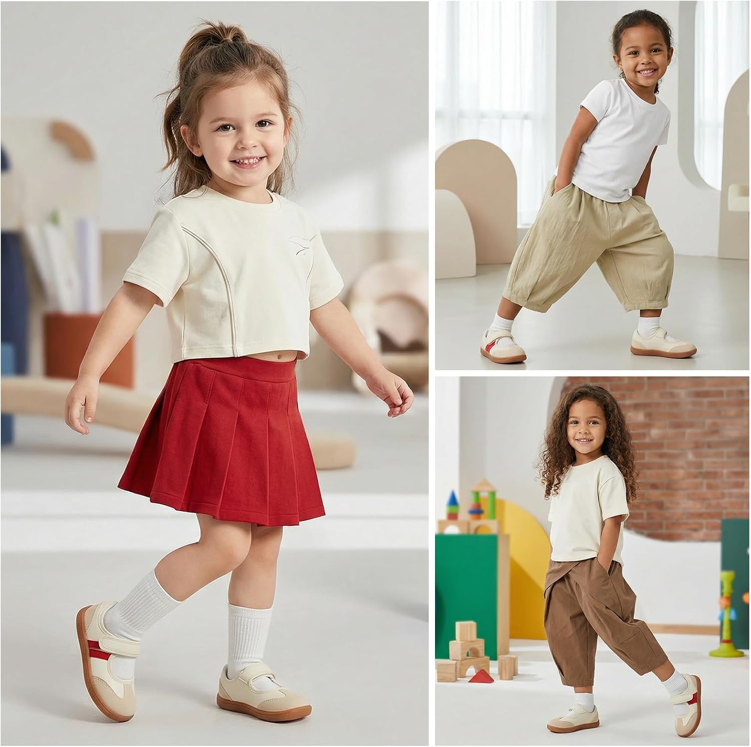 Toddler Girl Mary Jane Classic Sneakers Barefoot Walking Shoes for School with Hook and Loop