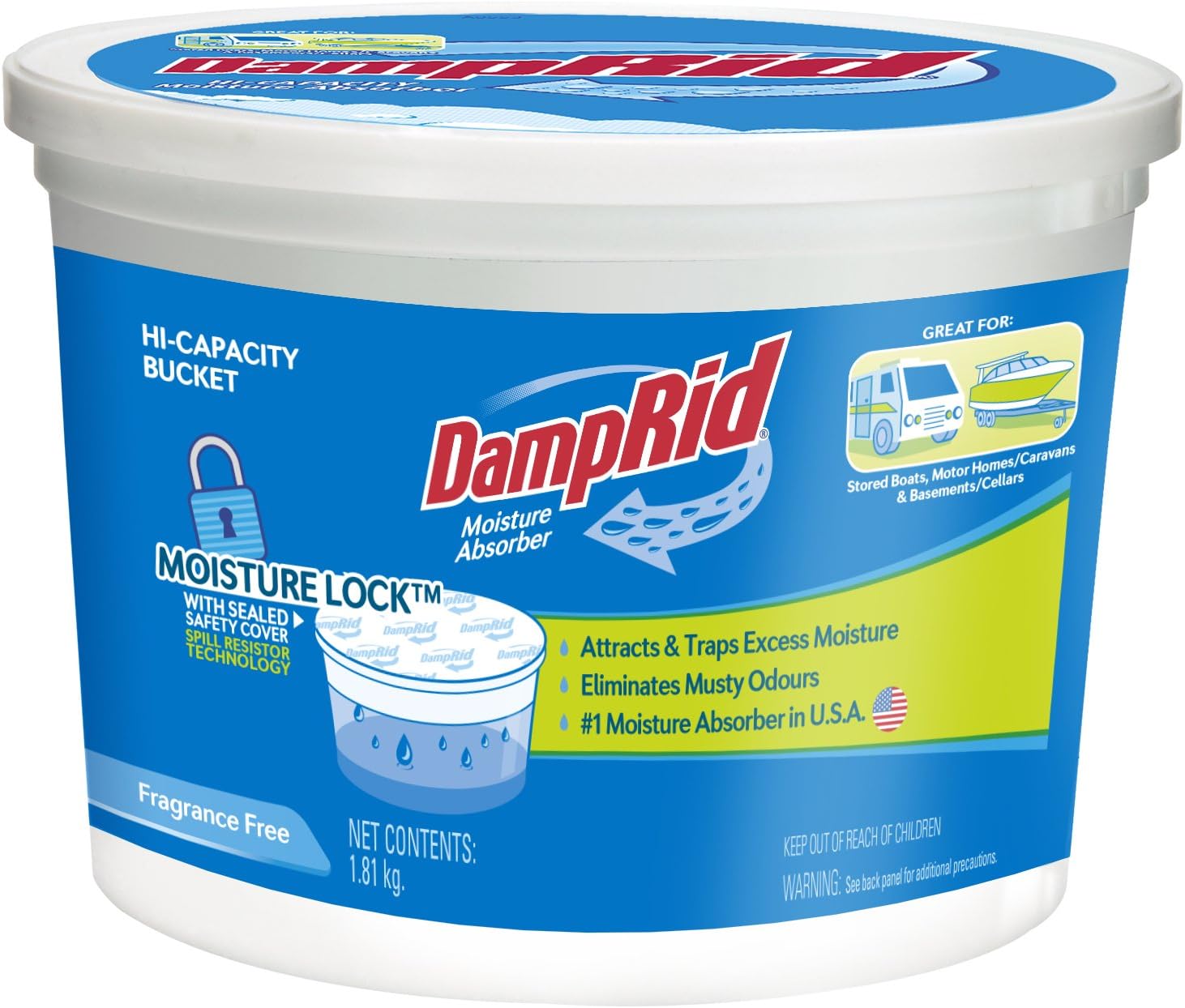 DampRid Large Moisture Absorber/Damp Trap - Hi-Capacity 1.81kg Bucket (Fragrance Free)
