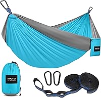 Vista 13 de Kootek Hamaca de campamento, hamacas portátiles con correas para árboles y bolsa de transporte adjunta, equipo esencial de campamento, perfecto