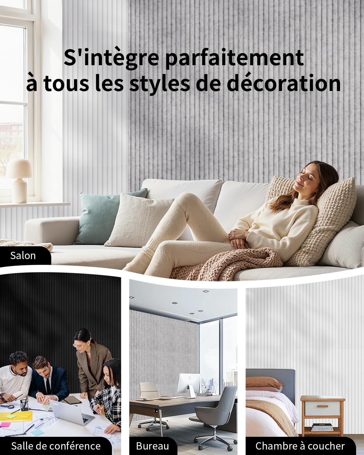 Grands Panneaux Acoustiques Autocollants 116x58x1,8cm, 6 Pièces Panneaux Muraux Isolants, 4,04㎡ Revêtement Mural Acoustique & Décoration Murale pour Studio Bureau, Argenté