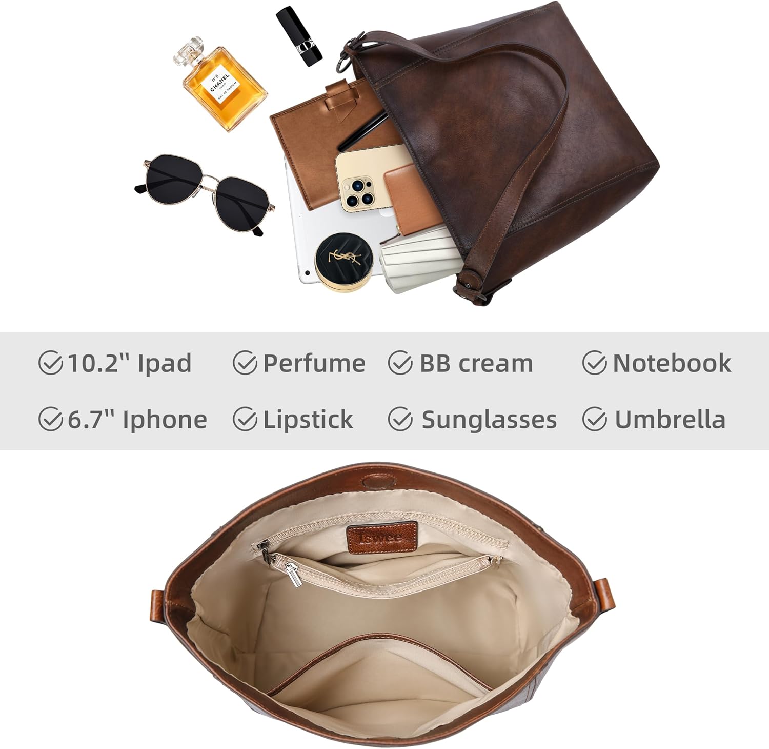 Iswee Leather Purses for Women Tote Bag Designer Crossbody Bag Women’s Shoulder Handbag Satchel Medium Work Purses - Image 5