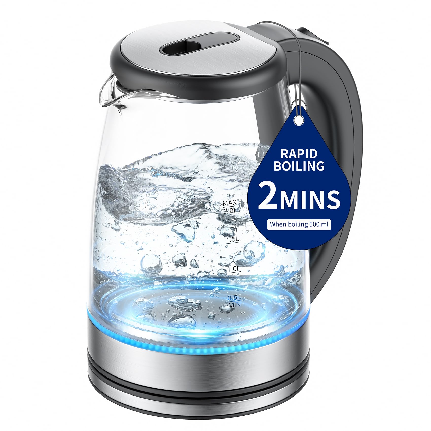 Photo 1 of *See Clerk Notes*
Electric Kettle Glass 2L, 1500W Fast Boiling Hot Water Boiler with Auto Shut-Off, LED Light, BPA-Free, Borosilicate Glass, Stainless Steel Interior, Wide Opening, Display Refrigerator with Door