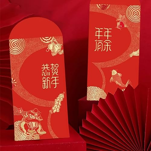 Miniatura 4 de Honrane 6 sobres rojos chinos de Año Nuevo sobres de dinero de la suerte sobres de bolsillo rojo del Año del Conejo sobres rojos con palabras de