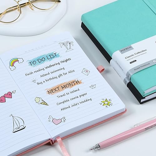 Miniatura 10 de POPRUN A5 Lined Journal Notebooks, 8 Pack Leather Hardcover Thick Notebook for Writing, Business Work, Travel, School, College, 5.5 x 8.3 inch, 240