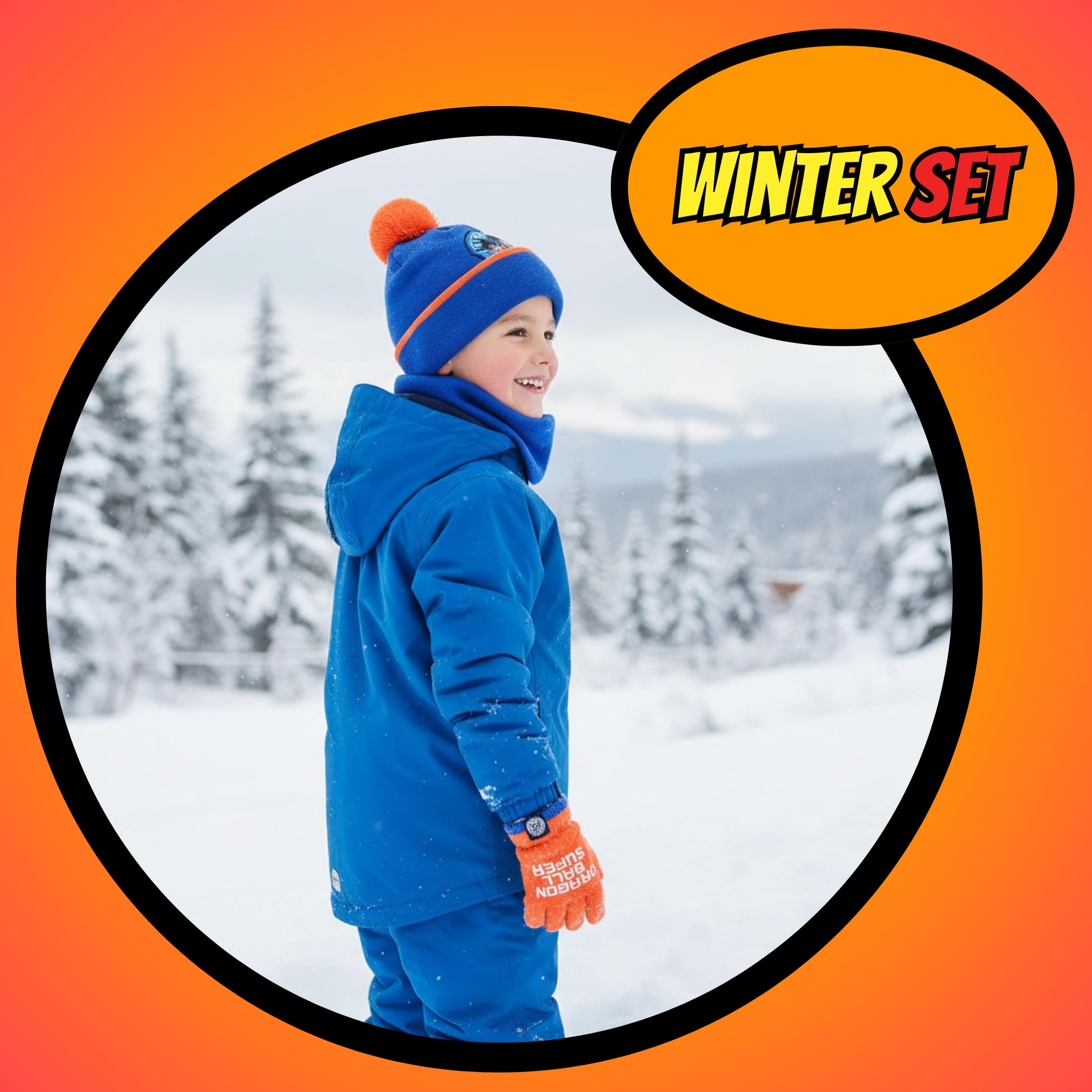 Dragon Ball Z Gorro Bufanda y Guantes para Niño, Conjunto de Invierno Infantil Diseño Goku, Regalo para Niños