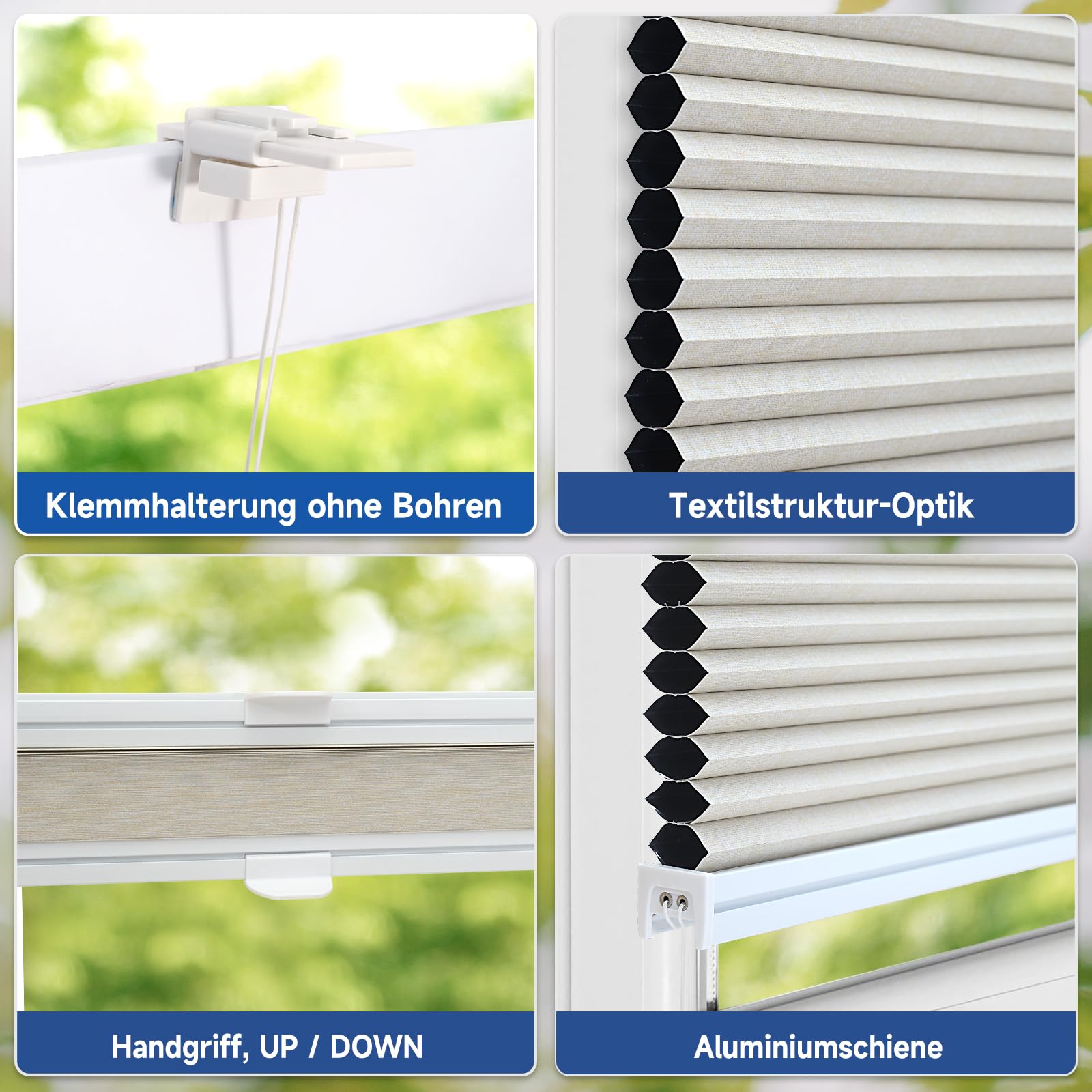 Sekey Wabenplissee Ohne Bohren Verdunkelung Rollo 100% verdunkelnd Blickdicht – Bild 2