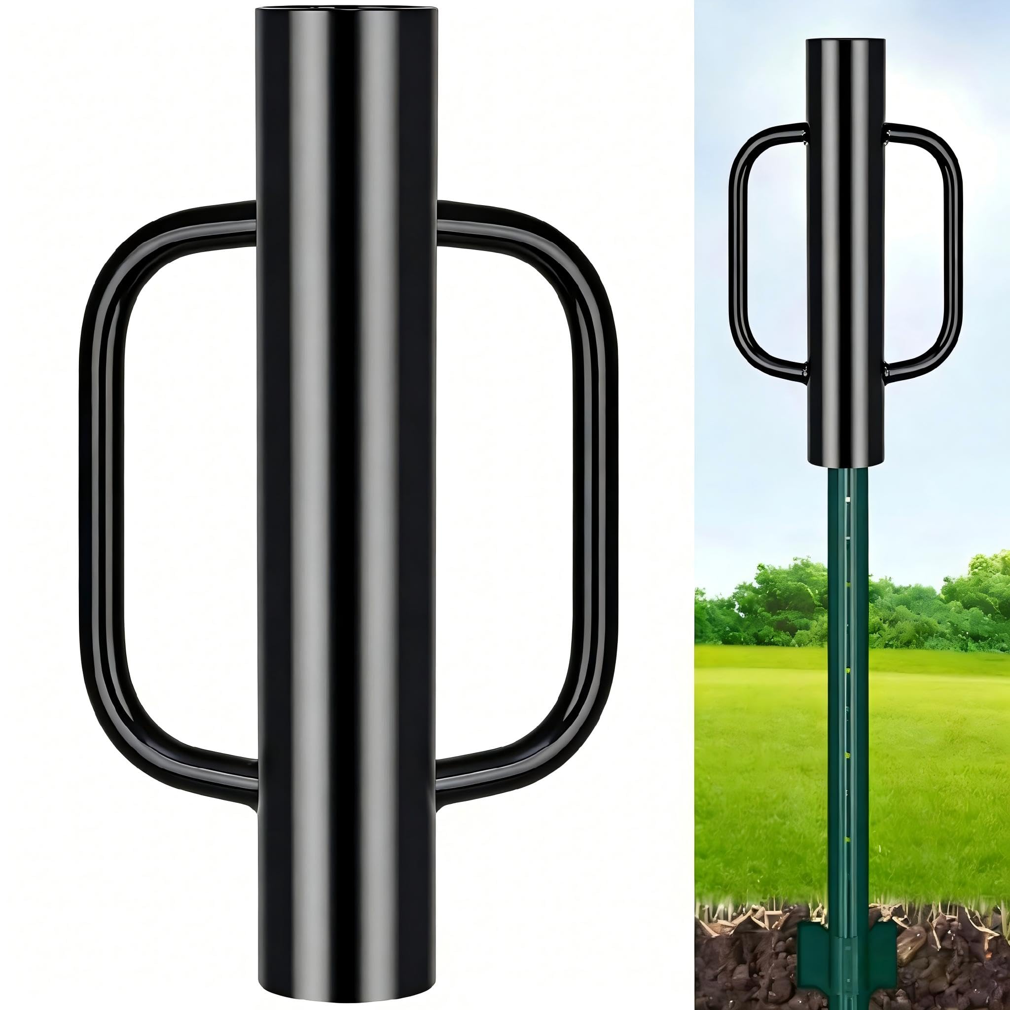 Gtongoko 8LB Fence Post Driver with Handles Heavy Duty T Post Driver Post Pounder for T-Posts, U Channel, Metal Post and Sign Post Pole Driver Tool, Black