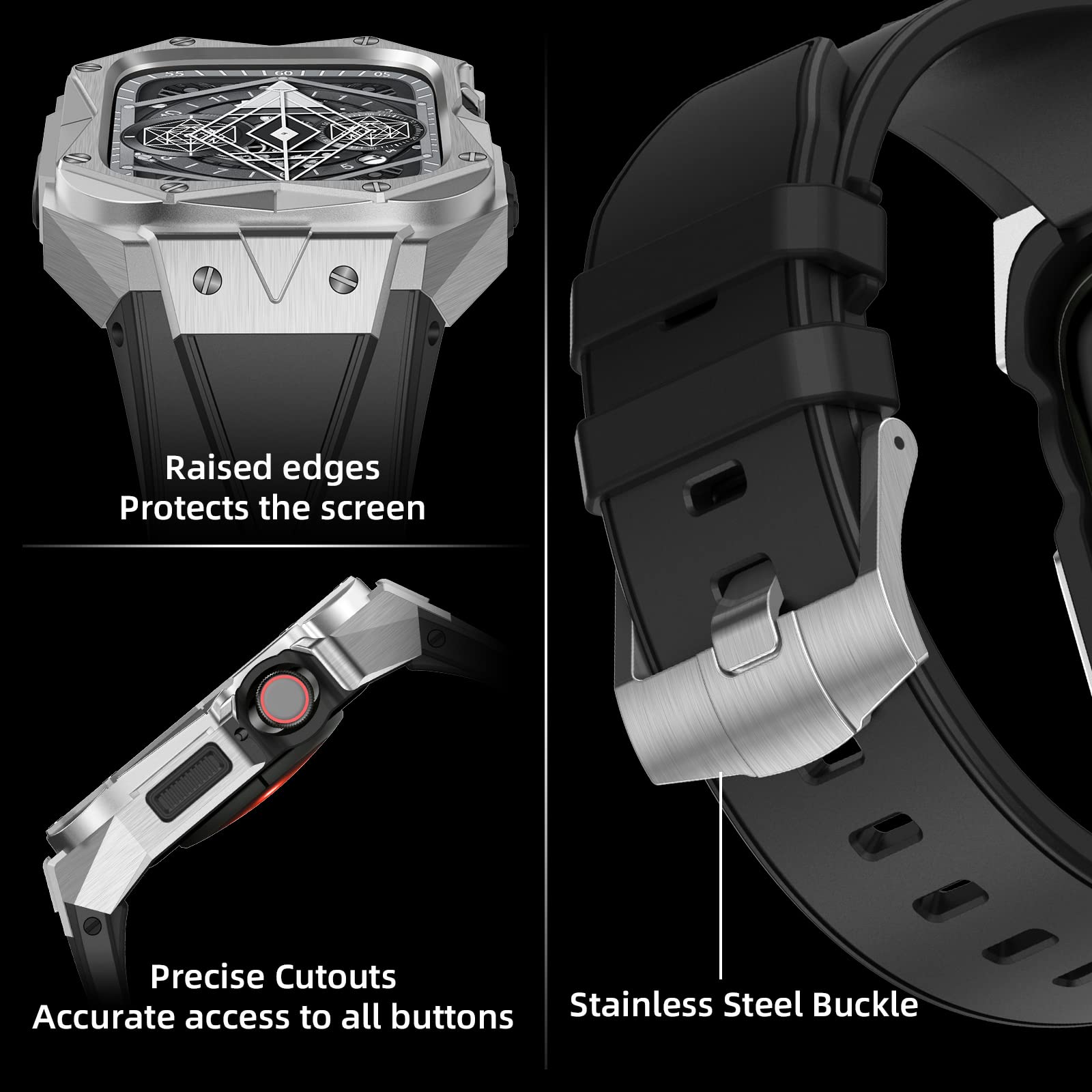 SAAWEE Kit de modification de boîtier de montre en caoutchouc, pour Apple Watch Series 9/8/7/SE/6 5/4/45 mm/44 mm, 40MM, Agate