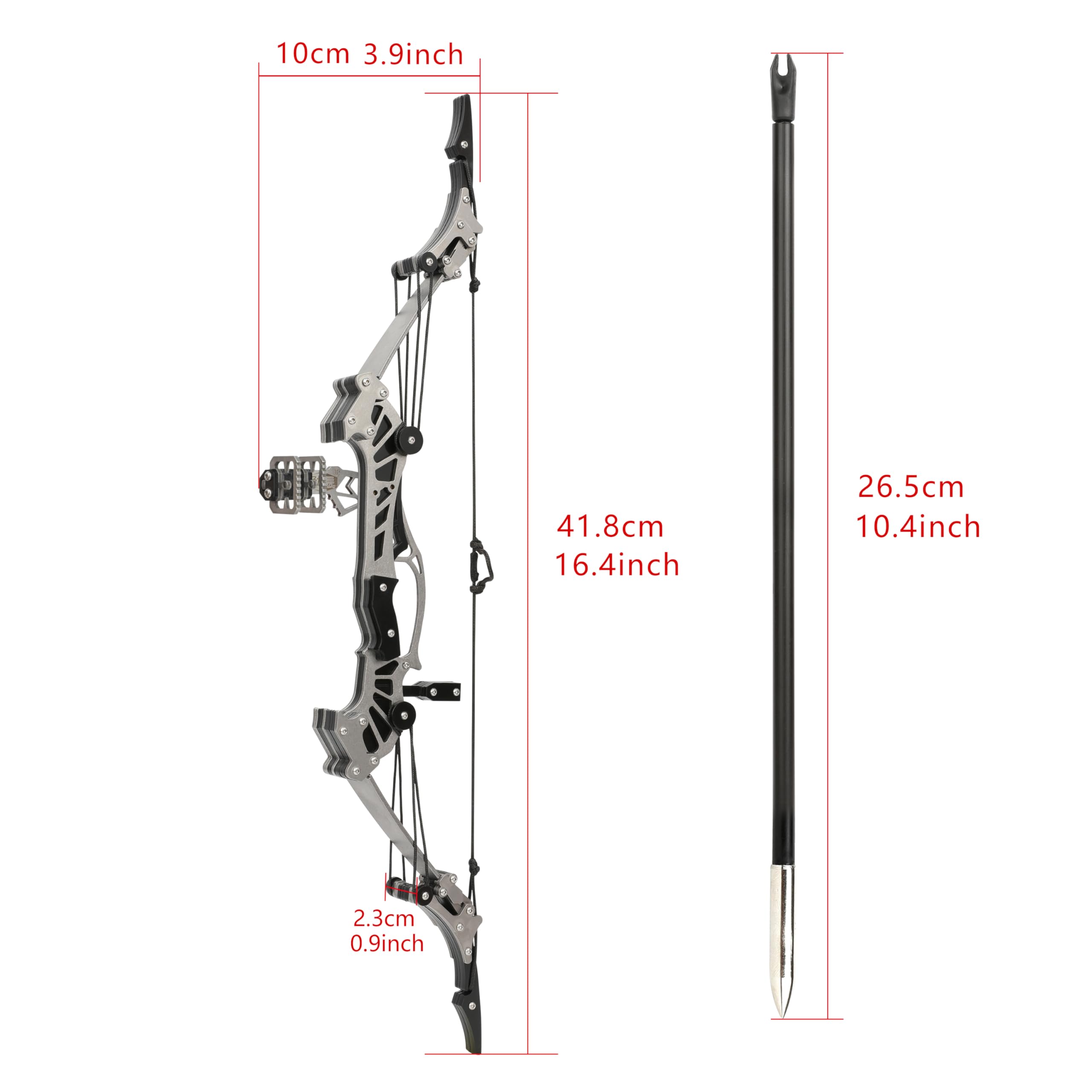 Juego de arco compuesto para entrenamiento de tiro con arco de 15.2 cm/18.8 cm/20.1 cm/21.8 cm/22.4 cm/24.1 cm/25.9 cm/27.9 cm/41.7 cm, arco compuesto para entrenamiento de tiro con arco