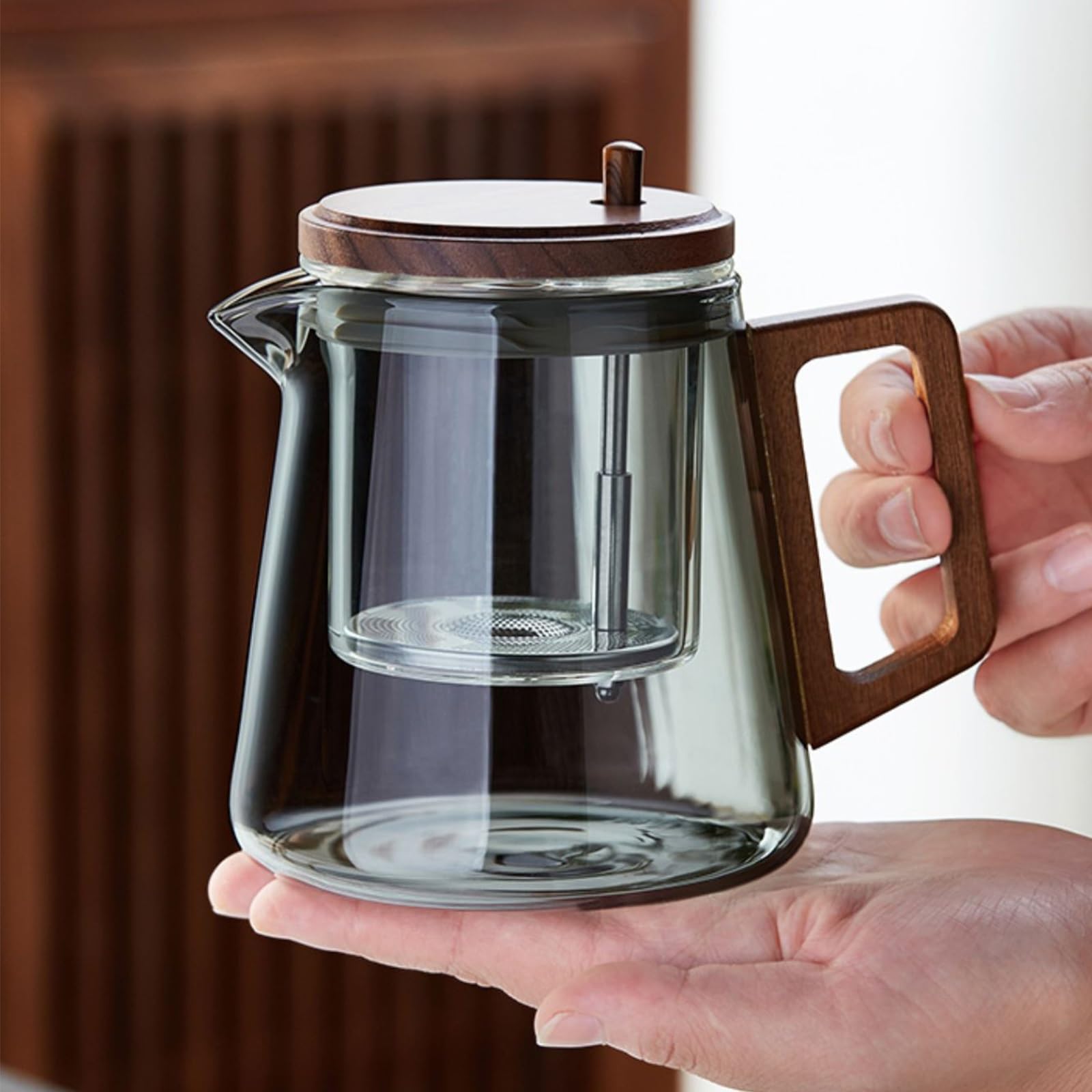 Teekanne aus Glas mit Sieb, verzauberte Teekannen-Ei for losen Tee, Glasteekannen mit Sieb, Kessel-Teekannen for Camping, Wandern, Teekanne mit Tee-Ei, Hexerei-Teekanne mit Holzgriff, 670 ml(Anthracit