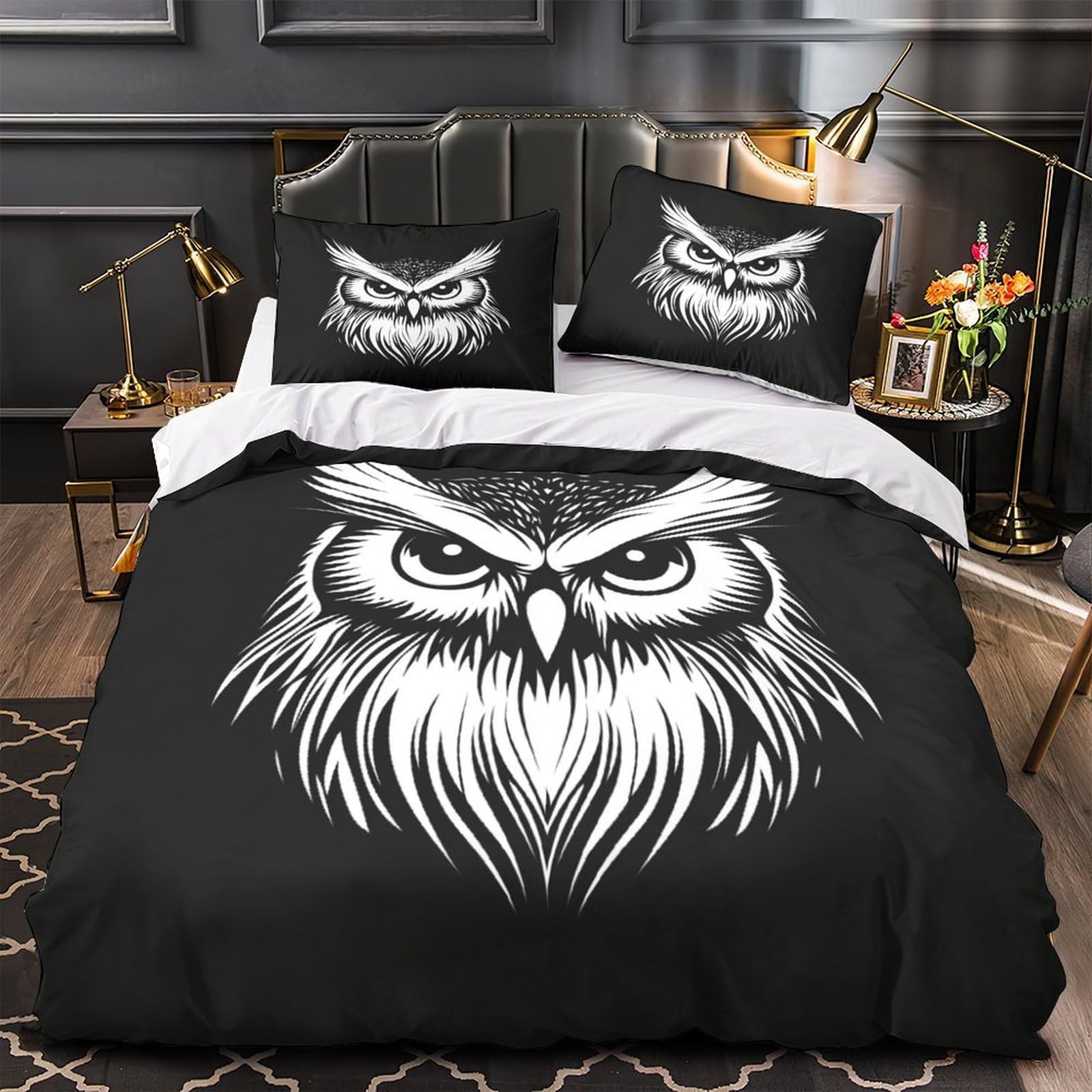 Parure de couette hibou 3D microfibre durable lit double