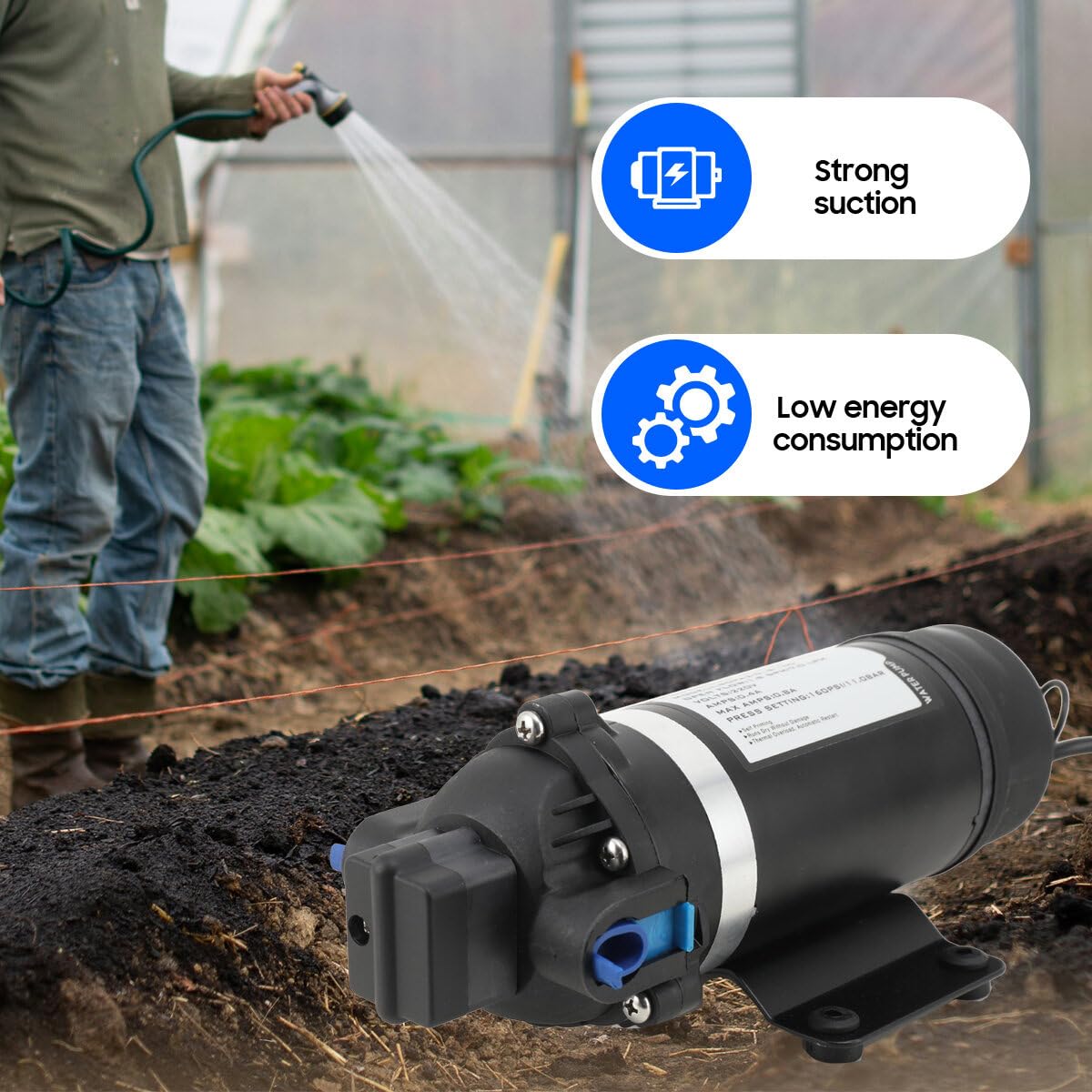 Hochdruck Membran Wasserpumpe, Elektrische Membranpumpe Wasserpumpe, Hochdruckwasserpumpe, Selbstansaugende Pumpe 150W 220V, 160PSI (11 Bar) 5,1–5,5L/min, 3/8"