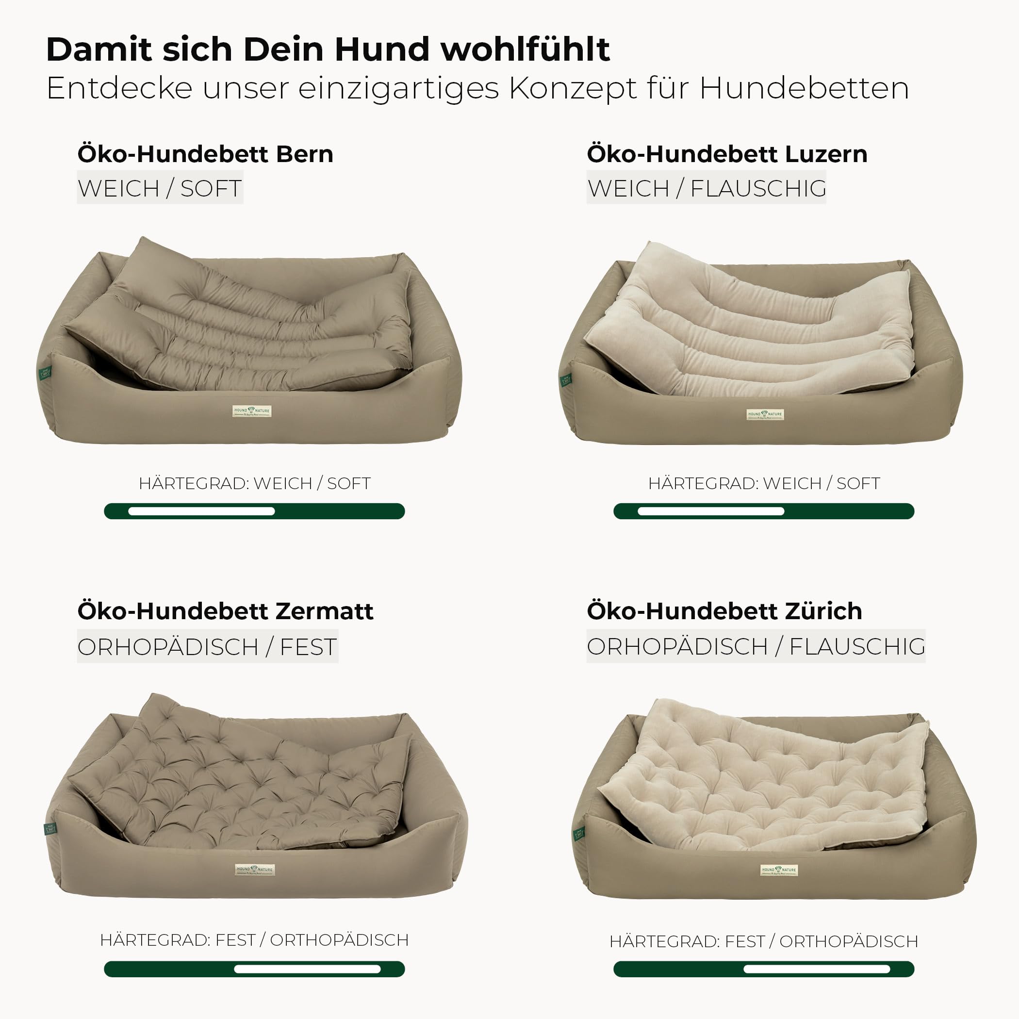 HOUND & NATURE | Cama ecológica para perros Luzern | Suave y suave, talla XXL para perros muy grandes, cama mullida y mullida lavable con cojín reversible (XXL – 125 x 95 cm, topo)