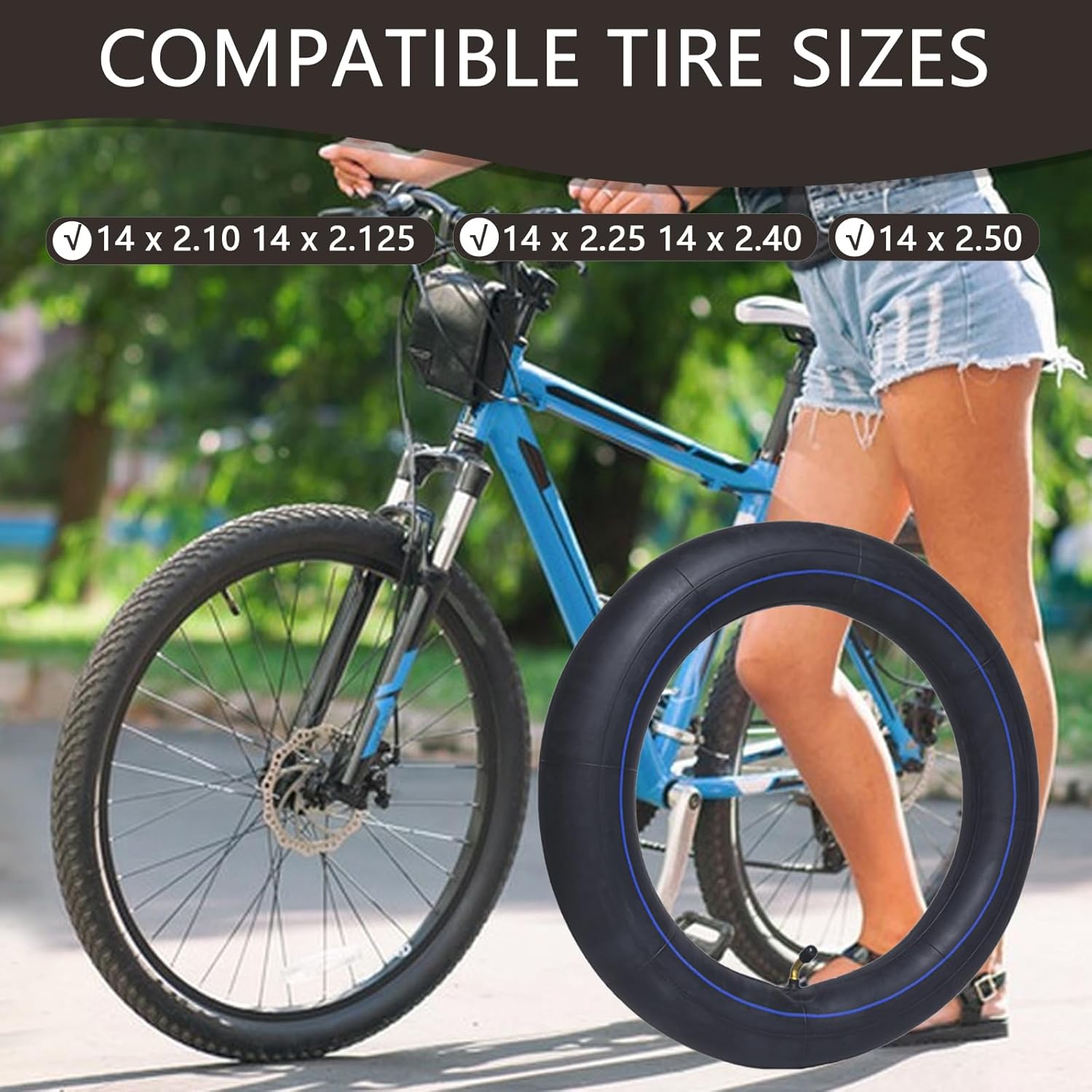 14x2.50 Heavy Duty Replacement Inner Tubes, 14 Inch Replacement Tire, for 14 inch Electric Bike Inner Tubes [Thickened] [45°Angled Valve Stem] (2 Pack)