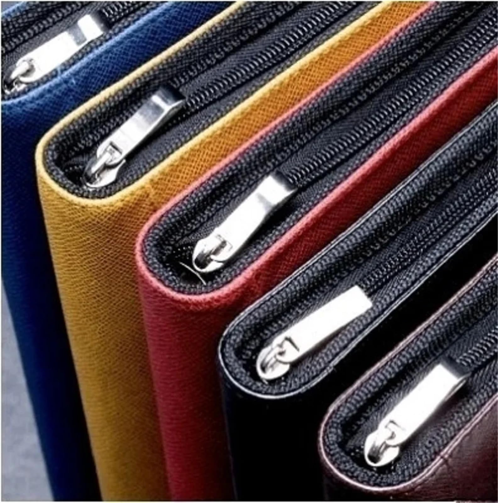 Documentos de cuero Organizador de cuero A5 con cremallera, carpeta portafolios, 6 anillas, hojas sueltas, funda for cuaderno, bolsa almacenamiento cierre hermético(Black)