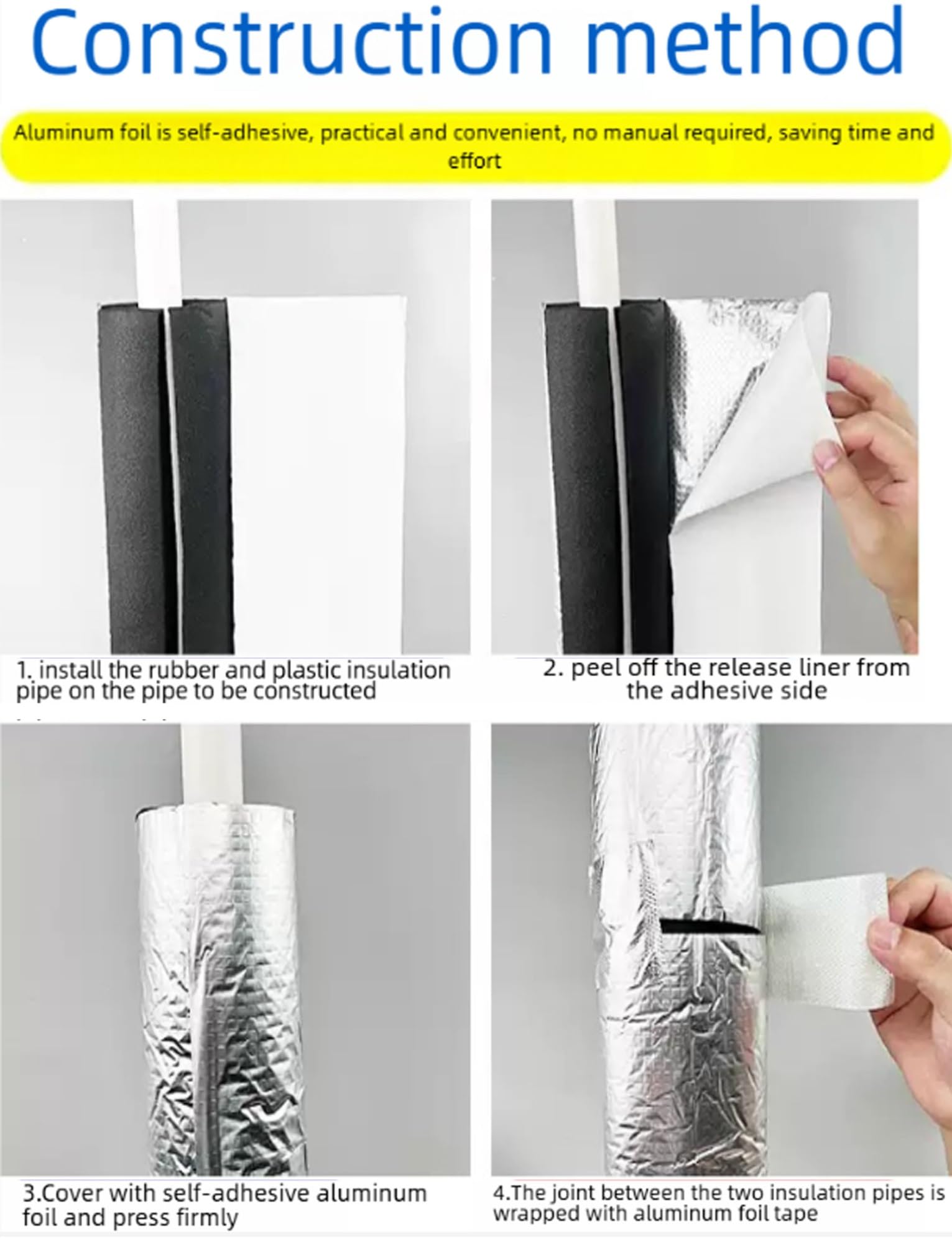 5 unidades de cubierta de aluminio for tuberías,revestimiento autoadhesivo termoaislante de 3cm de espesor(L39 pulgadas), for protección contra congelamiento(Id-32.5cm)