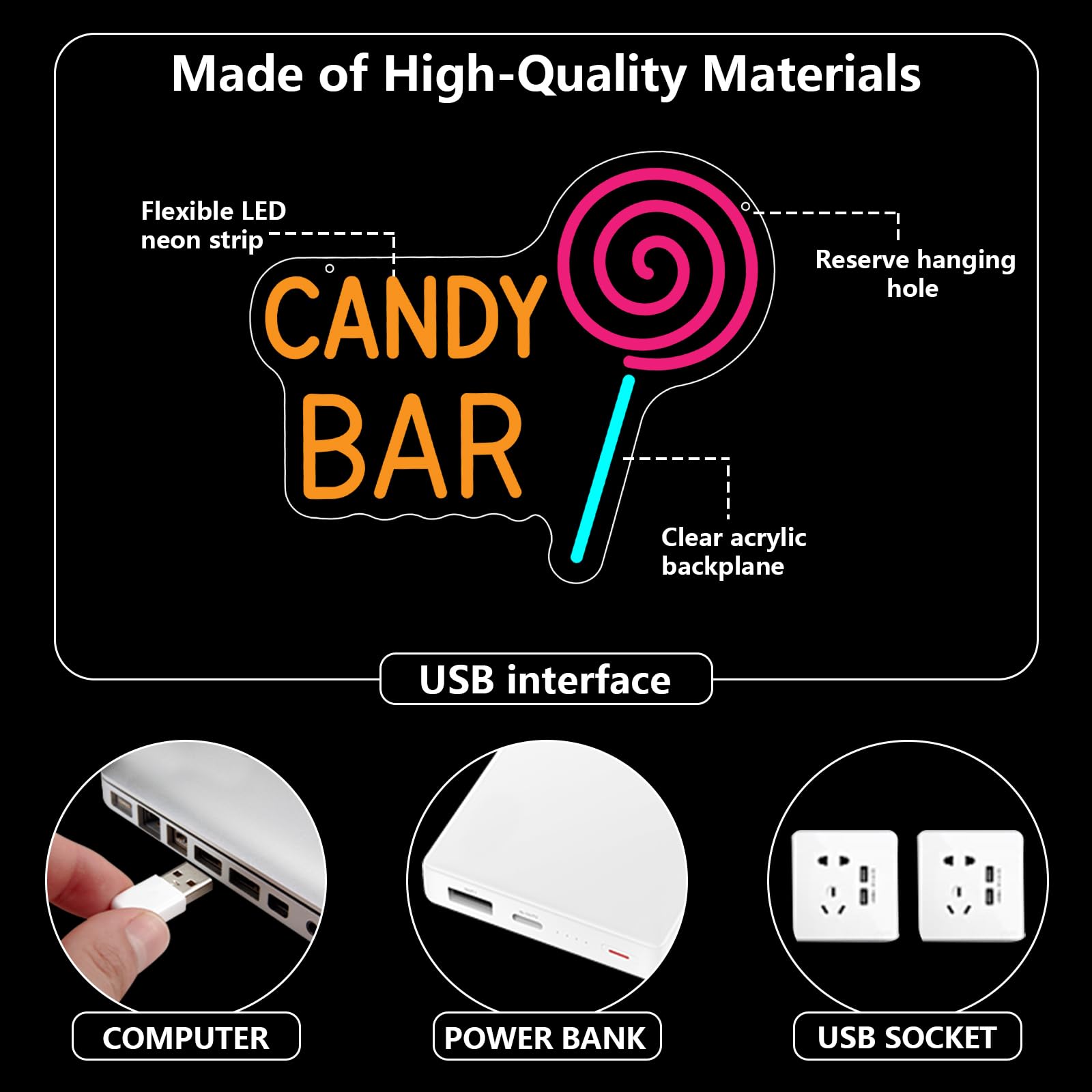 Cartel de neón Candy Bar LED, decoración para cumpleaños y bodas
