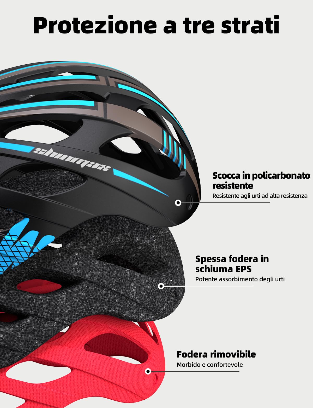 Shinmax Casco Bici Uomo Donna,MTB con USB Luce Protettiva UV Magnetica Visiera Adesivo Luminoso, Unisex Regolabile Casco Ciclismo per Strada Skateboard Certificato CE 57-62CM (RC-049)