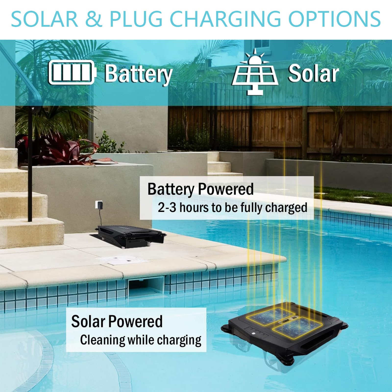 Limpiador robótico automático de Piscinas Alimentado por energía Solar, Limpiador de Piscinas Solar de Modo Dual y Limpieza Continua Durante la Noche, para Todas Las Piscinas
