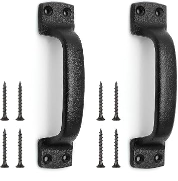 Black Door Pulls, Cast Iron Handles for Garden Shed, Sliding Door Handles for Wooden Gates and Cabinet