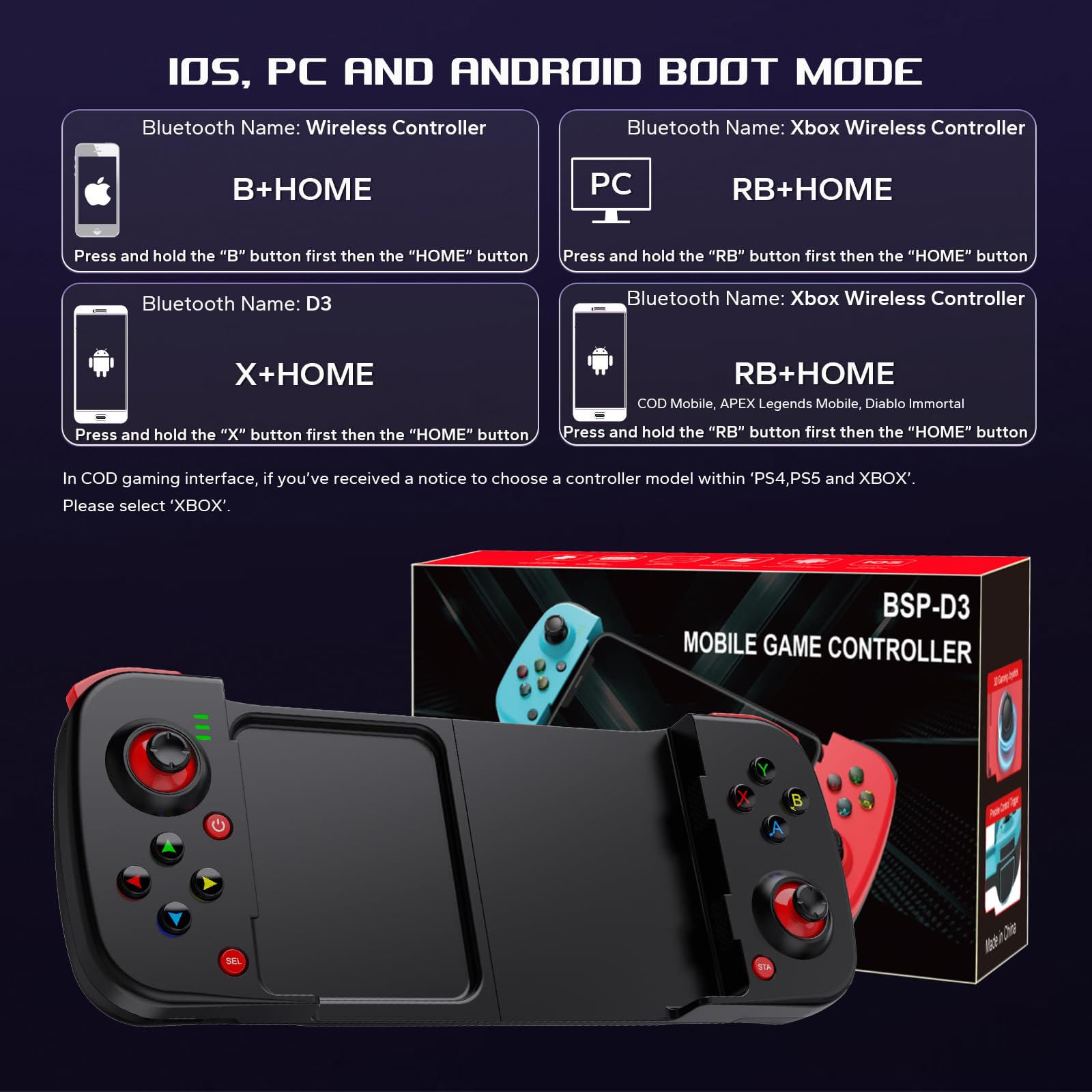 Joso Controller di gioco mobile per Android, iPhone, PC con programmabile M1/M2, controller telefonico per iPhone 14, 13, 12, 11 (Nero)