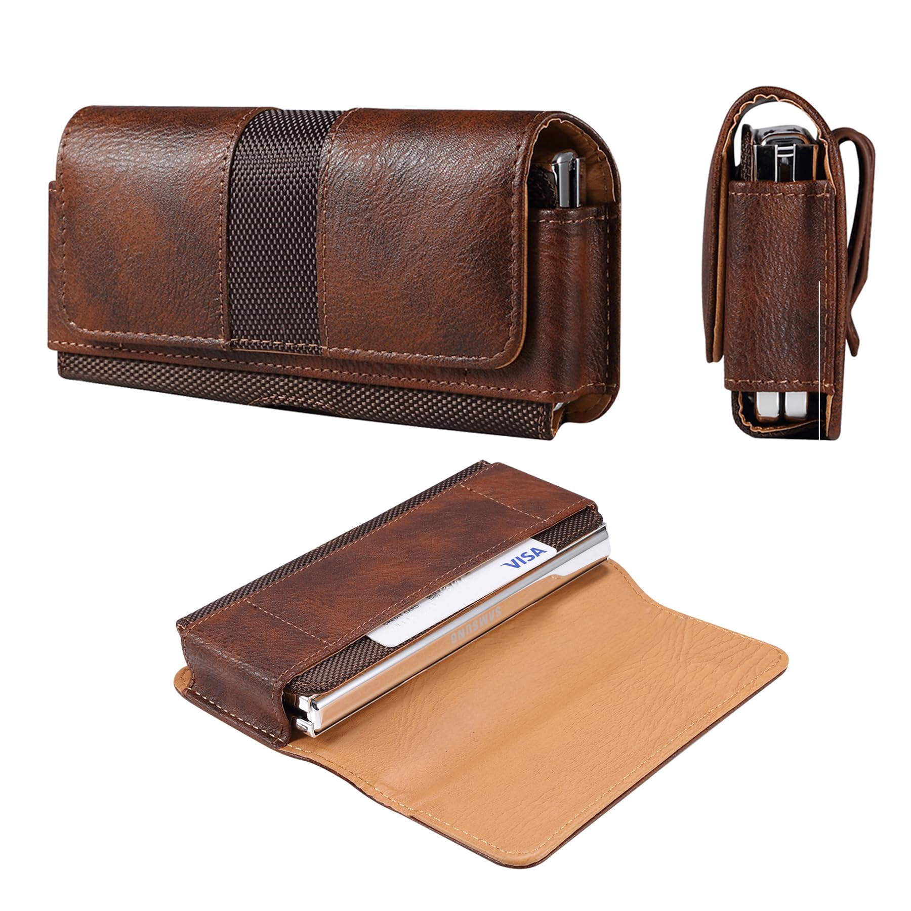 Holster for Samsung Galaxy Z Fold 7 [Built-in Card Slot],Phone Belt Case,Belt Loop,Belt Clip,Magnetic Closure Galaxy Z Fold 7 PU Leather Horizontal Phone Pouch. (Brown)