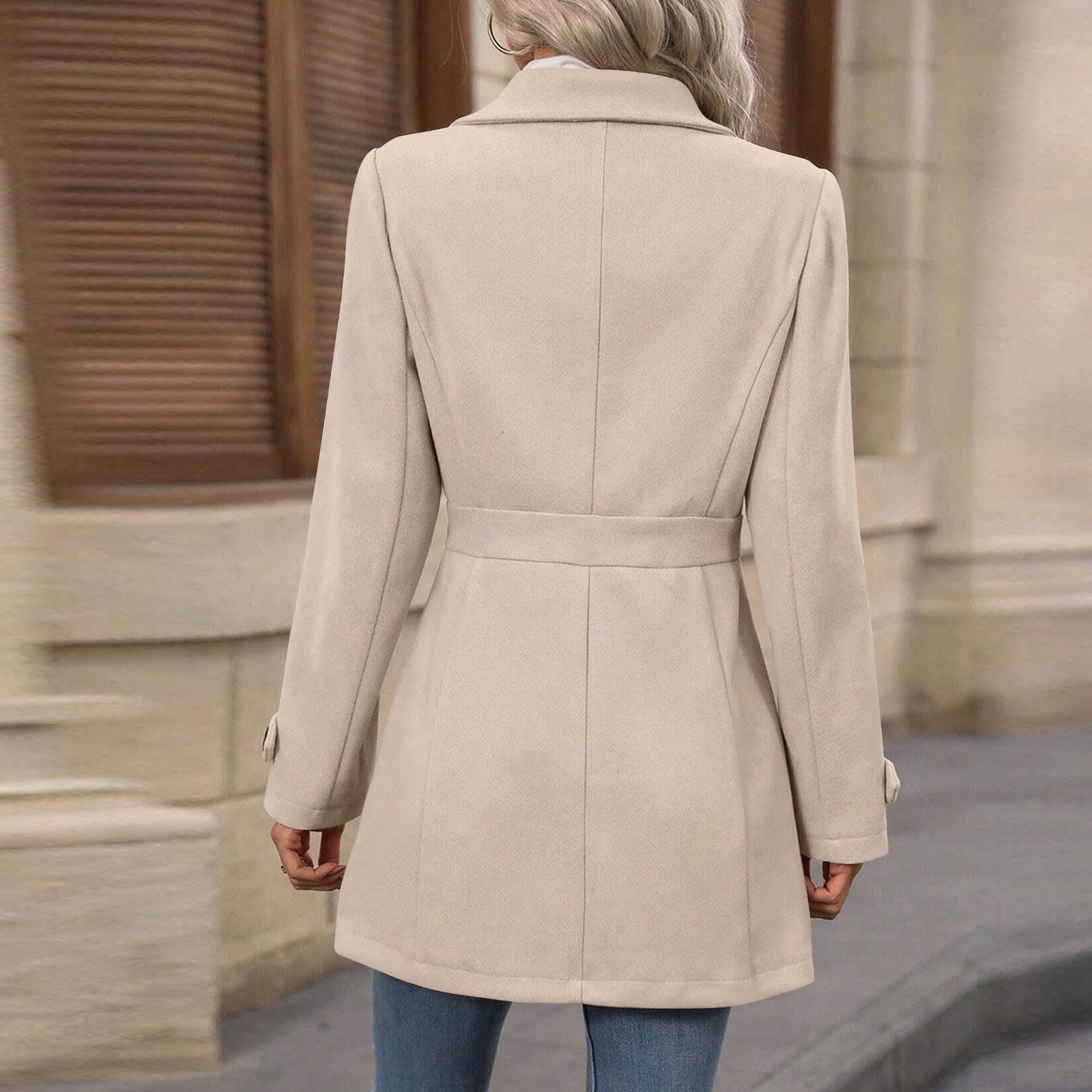 Mantel Damen Lang Trenchcoat Elegant Wollmantel Einfarbig Wintermantel mit Knöpfen Revers Windjacke Outdoor Warm Strickjacke Herbstmantel Winter Windjacke Dicke Übergangsjacke Winterjacke