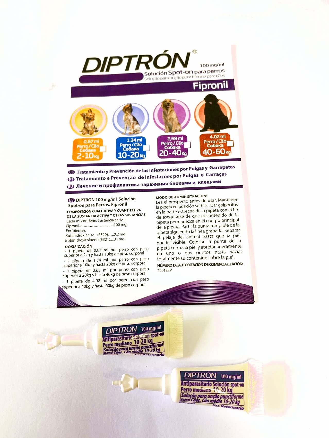 Diptron Pipetas antiparasitos para Perros hasta 20kg. 2 uds. A Base de Fipronilo para pulgas y garrapatas