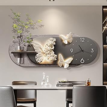 3D Visual Effect Wall Art Clock,Versatile Butterfly Wall Clock with Crystal Film,Modern Home Decorative Wall Clocks,for Living Room Bedroom Dining RoomA,80x30cm/31.5x11.8in