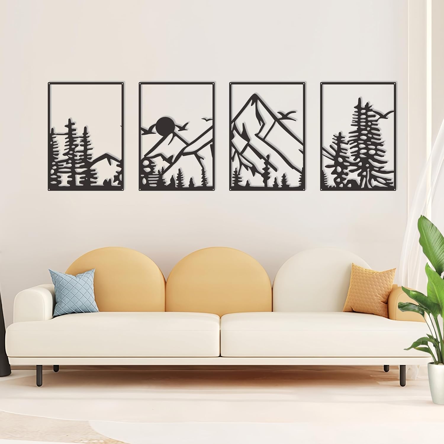 DICYWUDI Black Metal 47.24 x 15.7 inch Mountain Wall Decor – Minimalist Wall Art for or Indoor Kitchen Bathroom Bedroom Living Room Dining Room