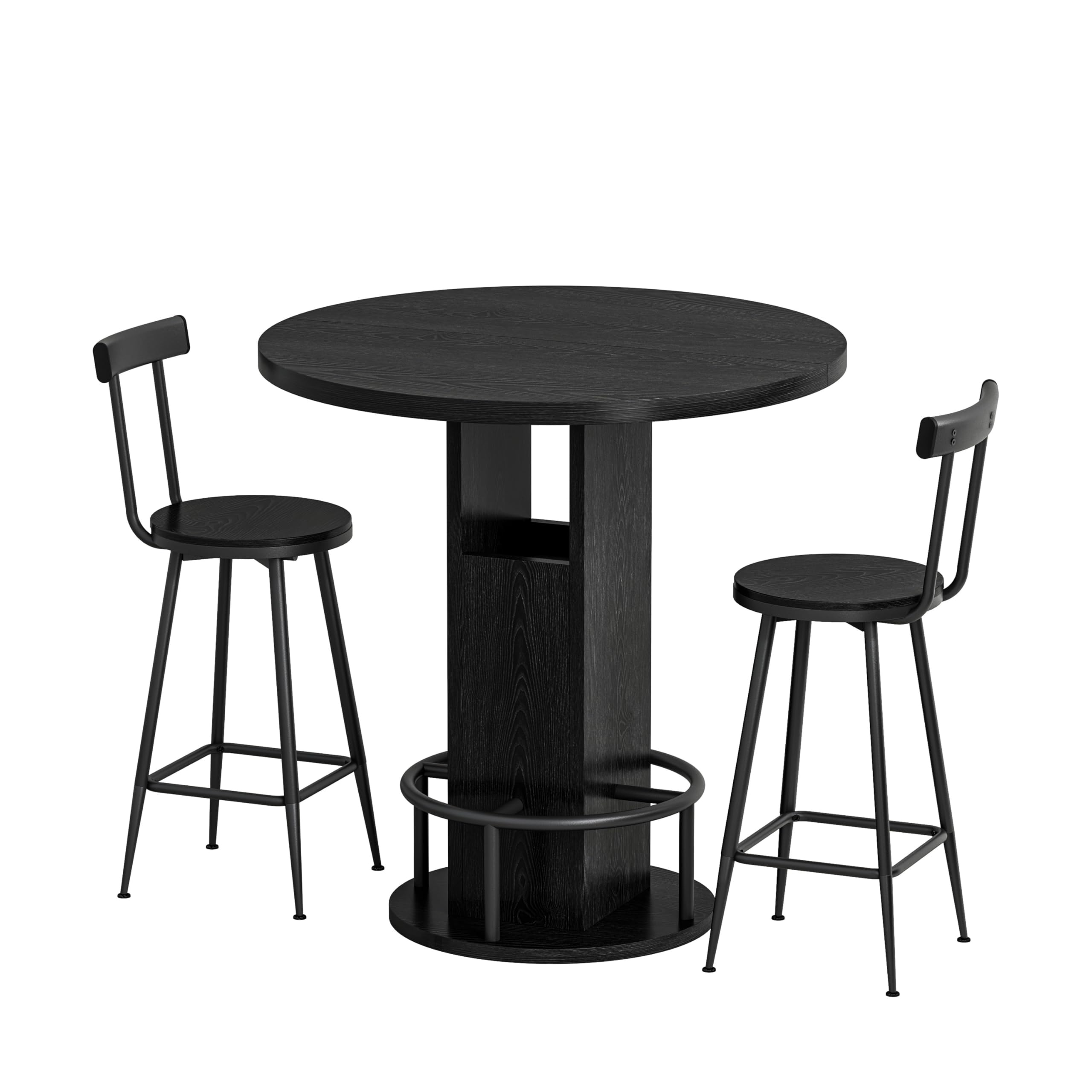 Set Tavolo da Bar con 2 Sgabelli in Legno e Metallo, Cucina e Bar, Nero, 3 Pezzi