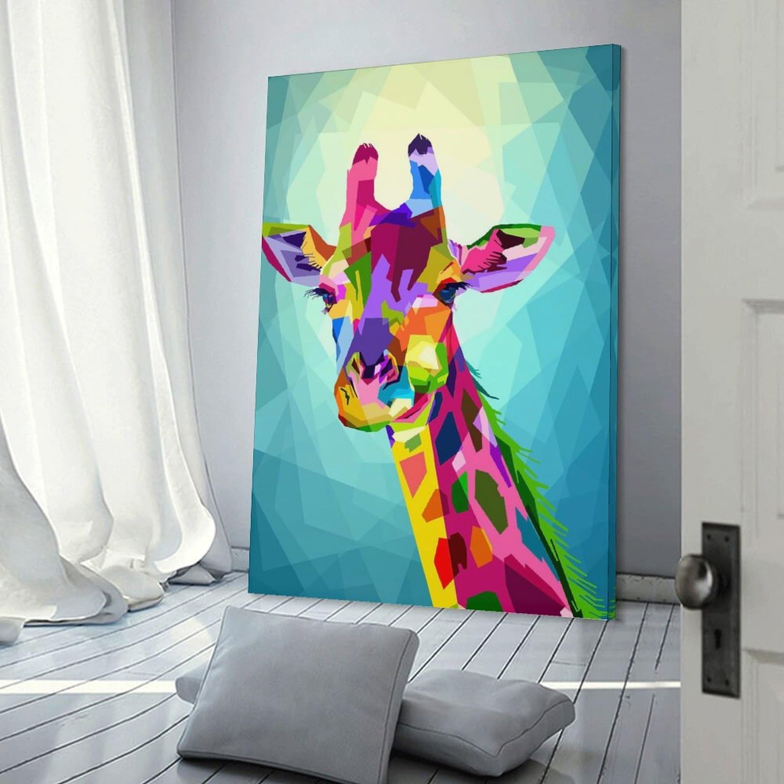 Junmoney Giraffe in Geometric Art Hanging Wall Art 24x36inch(60x90cm), for Study, Office Or Focused Interiors, Wall Art That Adds Style to Work Areas