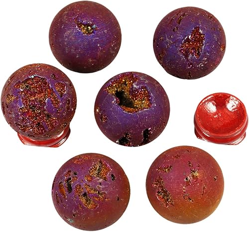 Miniatura 2 de Nupuyai Esfera de ágata de geoda druzy revestida de titanio con soporte de madera, bola de cuarzo de cristal de energía curativa para decoración de