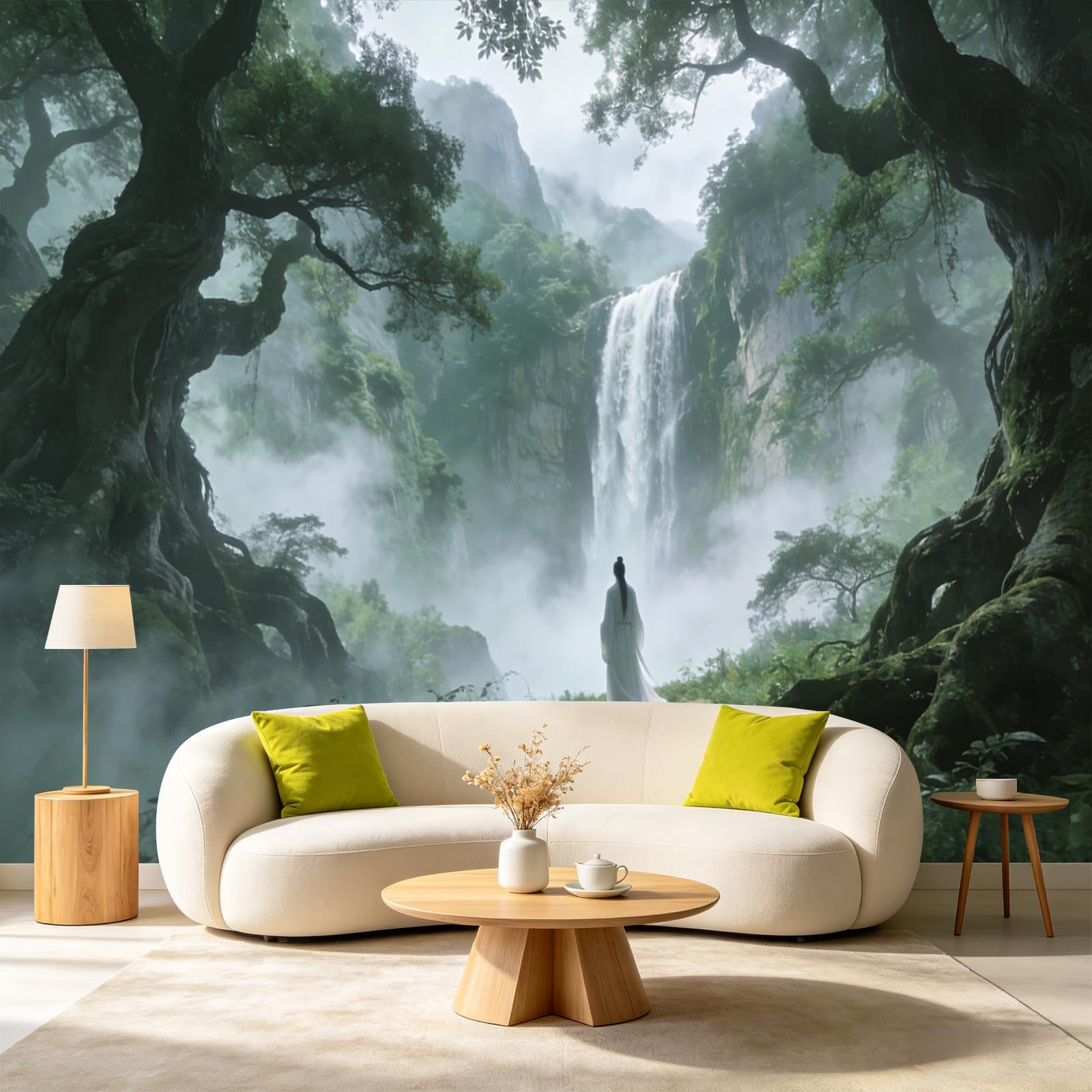 Clouds and Mist Wallpaper Murals, Secret Realm Peel and Stick Wall Stickers, Fall 66" H x 96" W 3D Mural Self-Adhesive, Ancient Tree Path Wallpaper for Kids Bedroom Living Room Decoration
