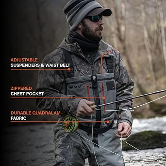 Simms Men's Freestone Z Stockingfoot Fishing Waders Smoke ML | Waterproof, Breathable, Handwarmer Pockets and 4-Layer Construction